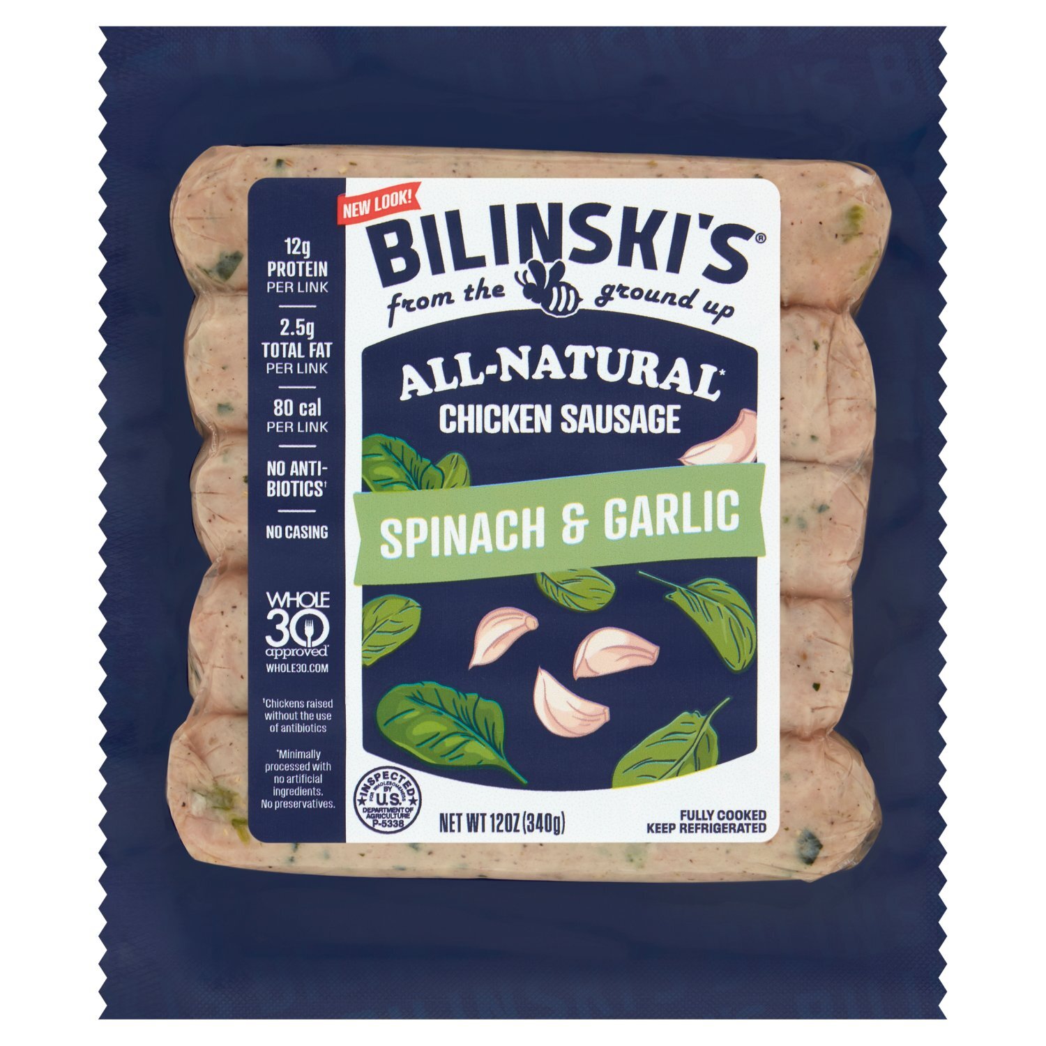 Bilinski's All-Natural Spinach & Garlic Chicken Sausage, 12 oz Image 1 of 6