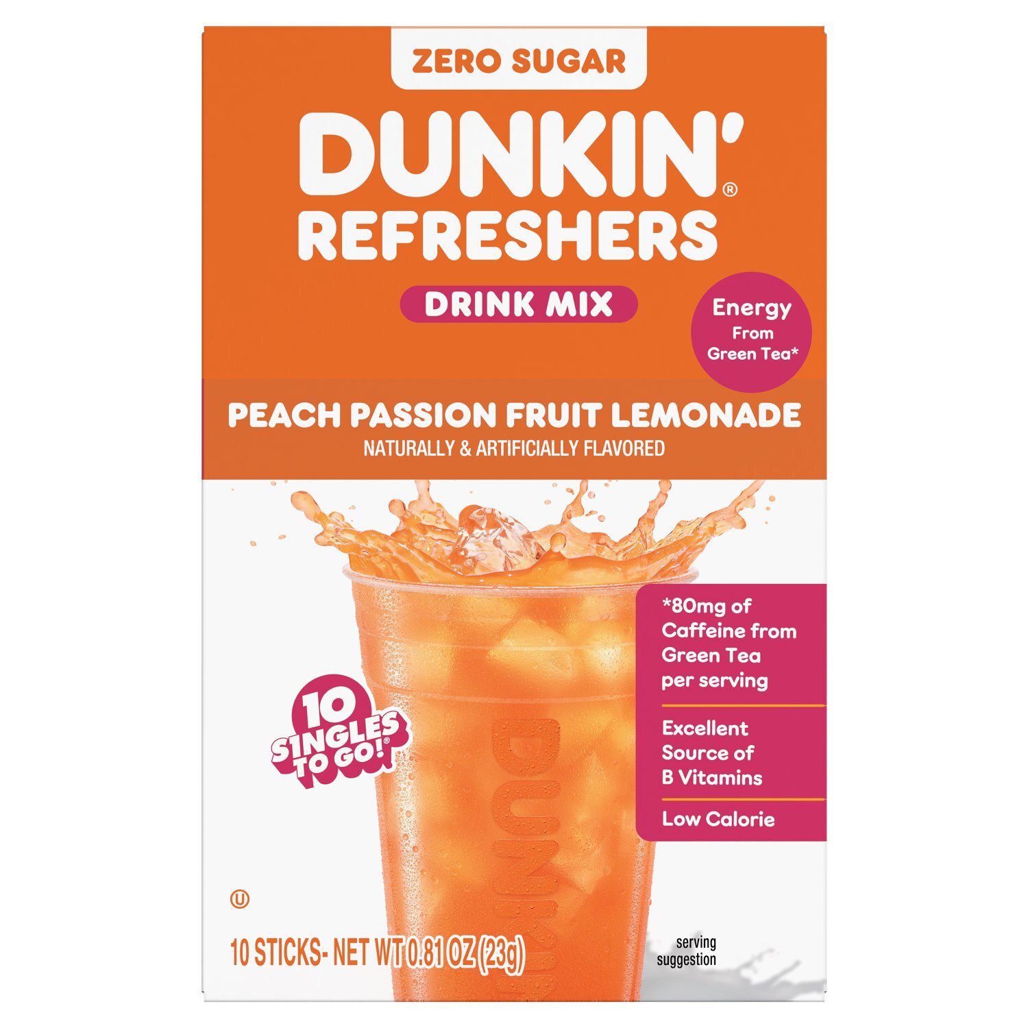 リッキープリン Dunkin' Refreshers Zero Sugar Peach Passion Fruit Lemonade Drink