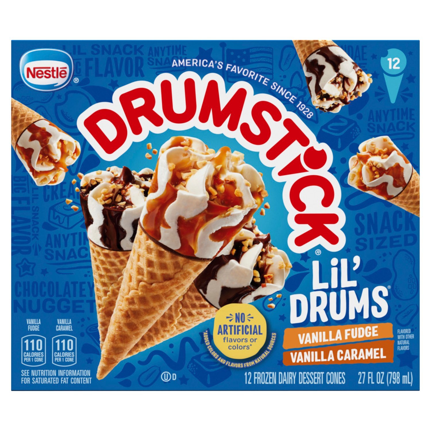Nestlé Drumstick Lil' Drums Frozen Dairy Dessert Cones, 12 count