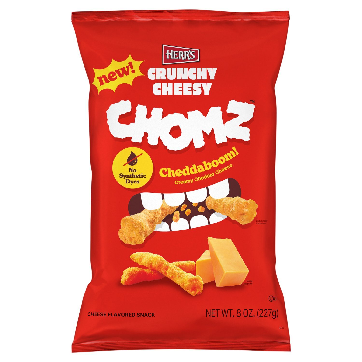 Herr's Chomz Crunchy Cheesy Cheddaboom! Creamy Cheddar Cheese Flavored Snack, 8 oz Image 1 of 10