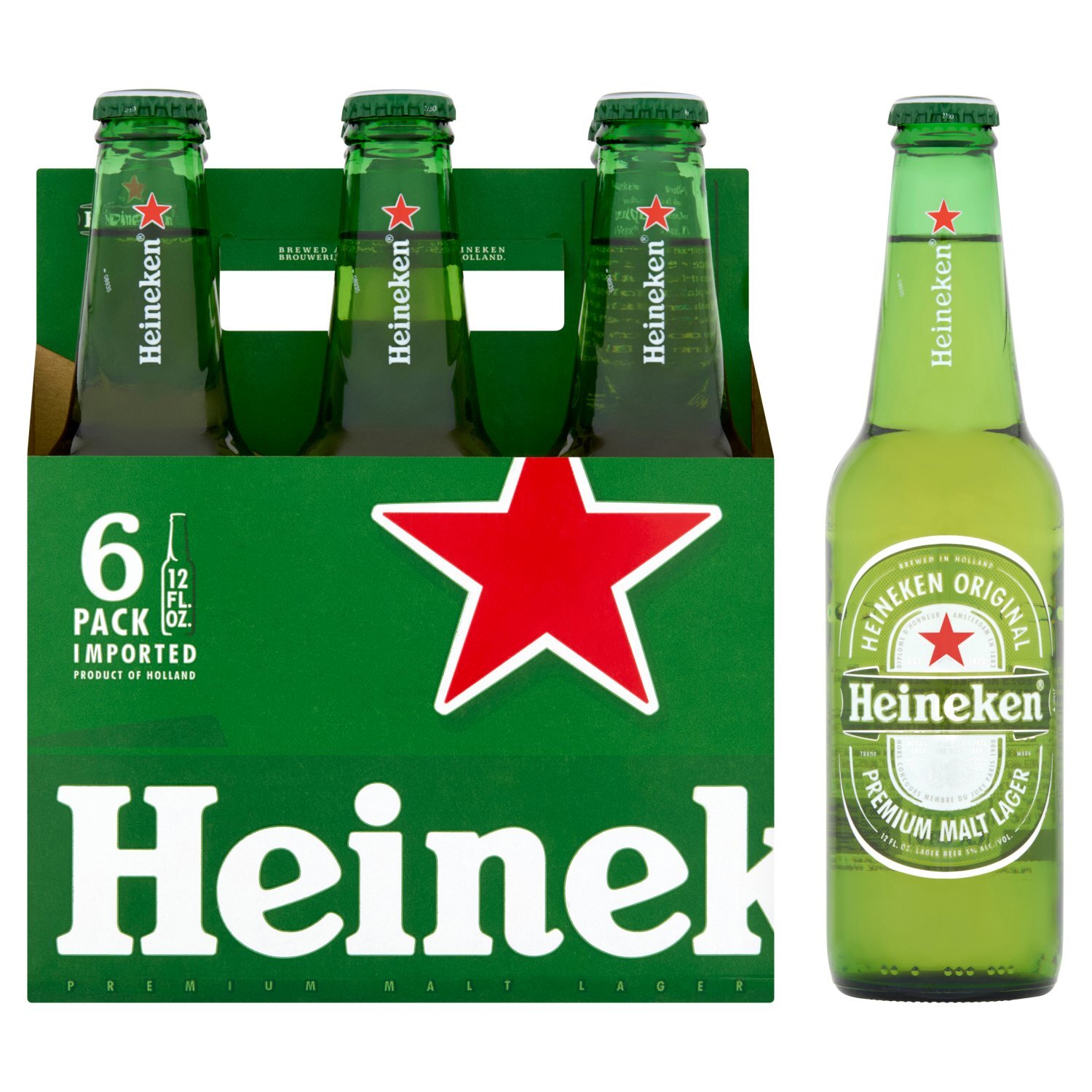 Heineken Original Premium Malt Lager Beer, 12 fl oz, 6 count - Fairway