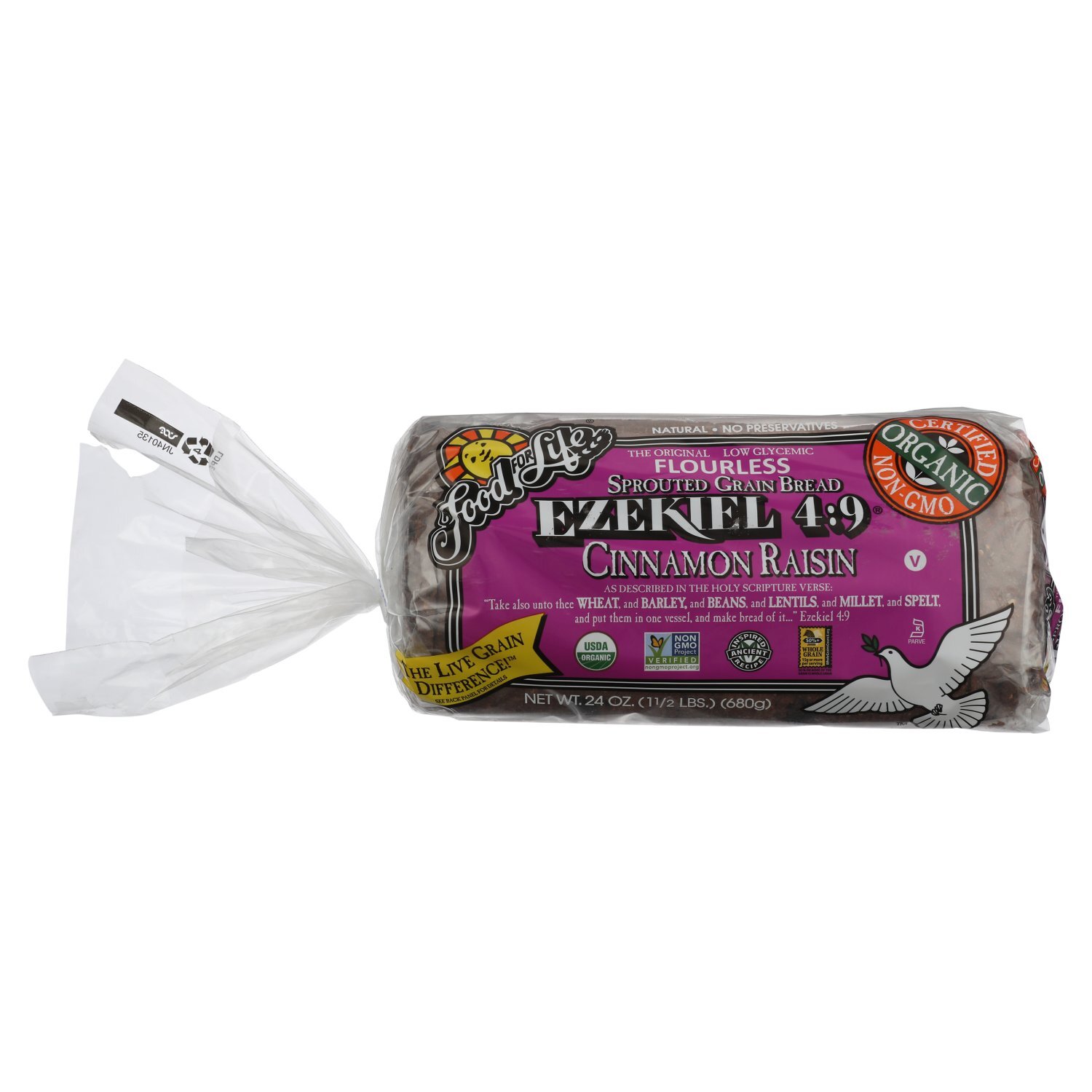 Food For Life Ezekiel 4:9 Cinnamon Raisin Flourless Sprouted Grain Bread, 24 oz Image 1 of 6