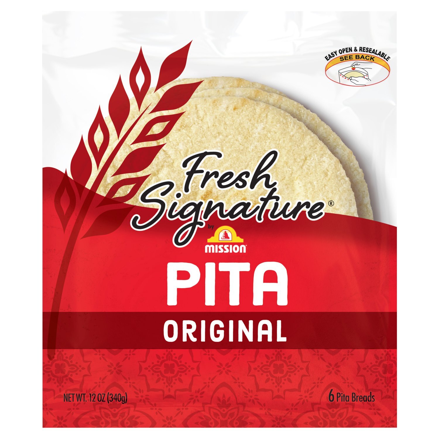 PITA Mission Fresh Signature Original Pita Breads, 6 count, 12 oz - The