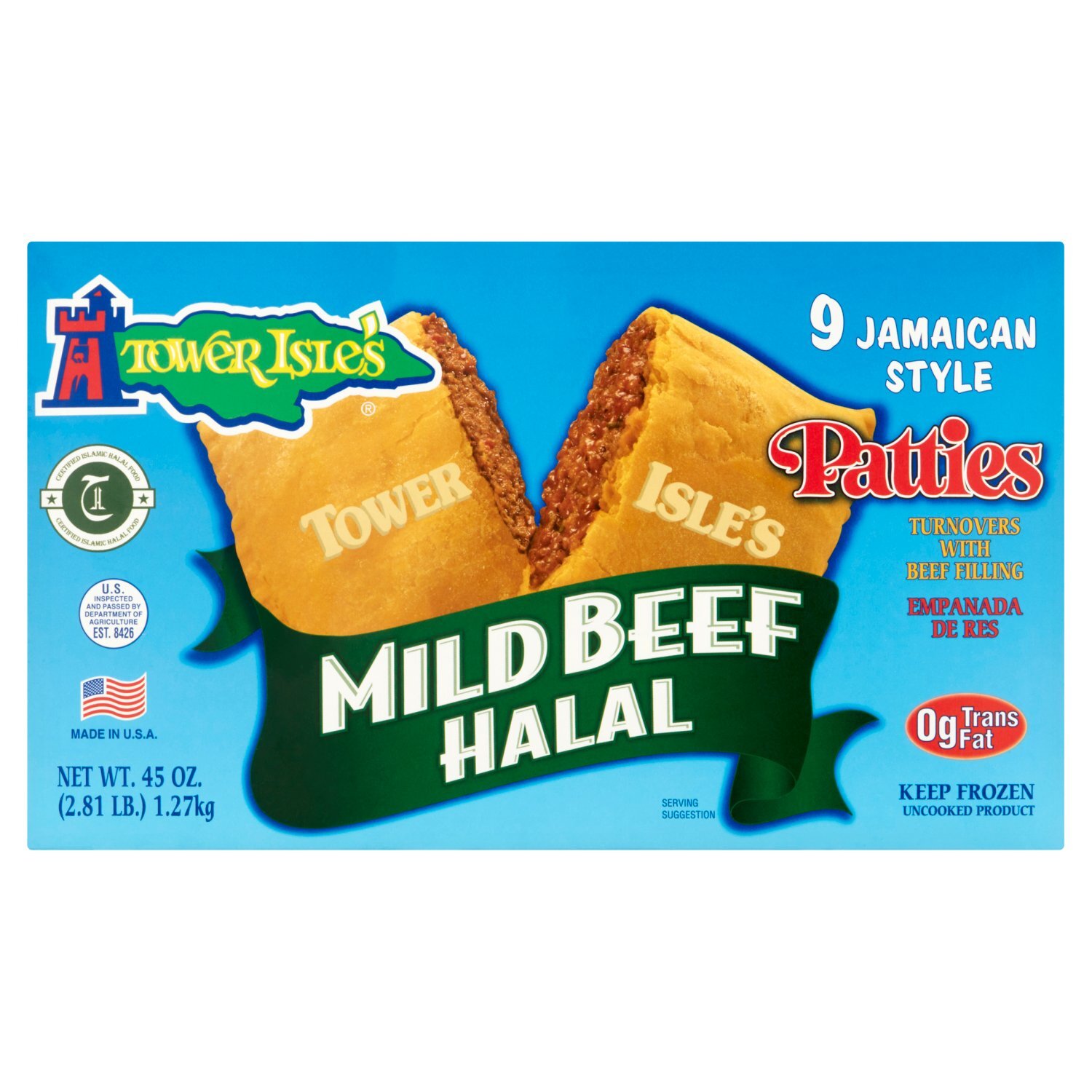 Tower Isle's Jamaican Style Mild Beef Halal Patties, 9 count, 45 oz Image 1 of 5