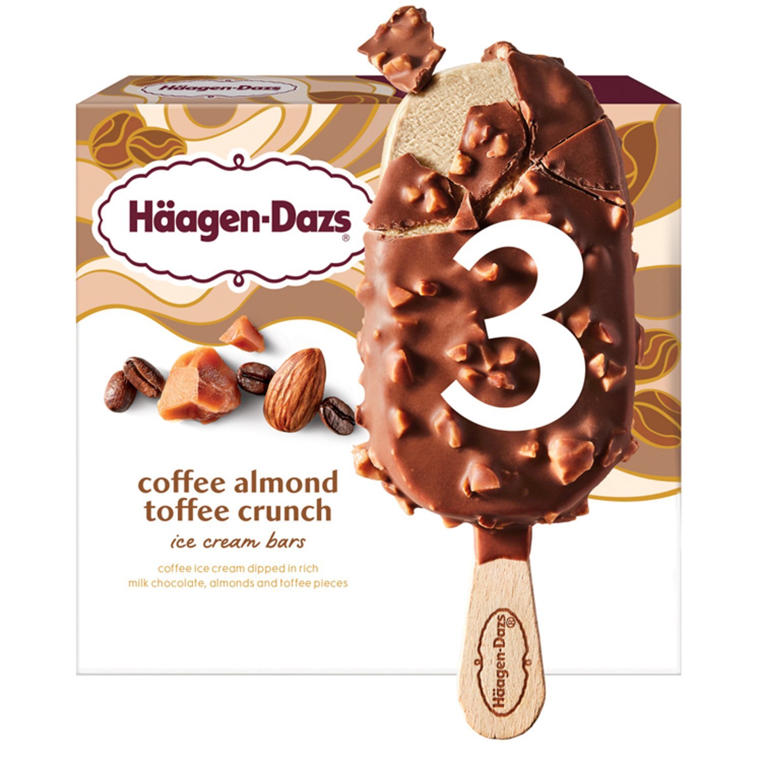 Häagen-Dazs Coffee Almond Toffee Crunch Ice Cream Bars, 3 count, 9