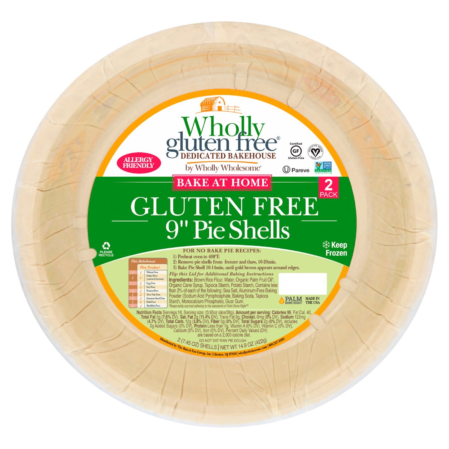 Wholly Gluten Free by Wholly Wholesome Bake At Home 9" Pie Shells, 7.45 oz, 2 count Image 1 of 5