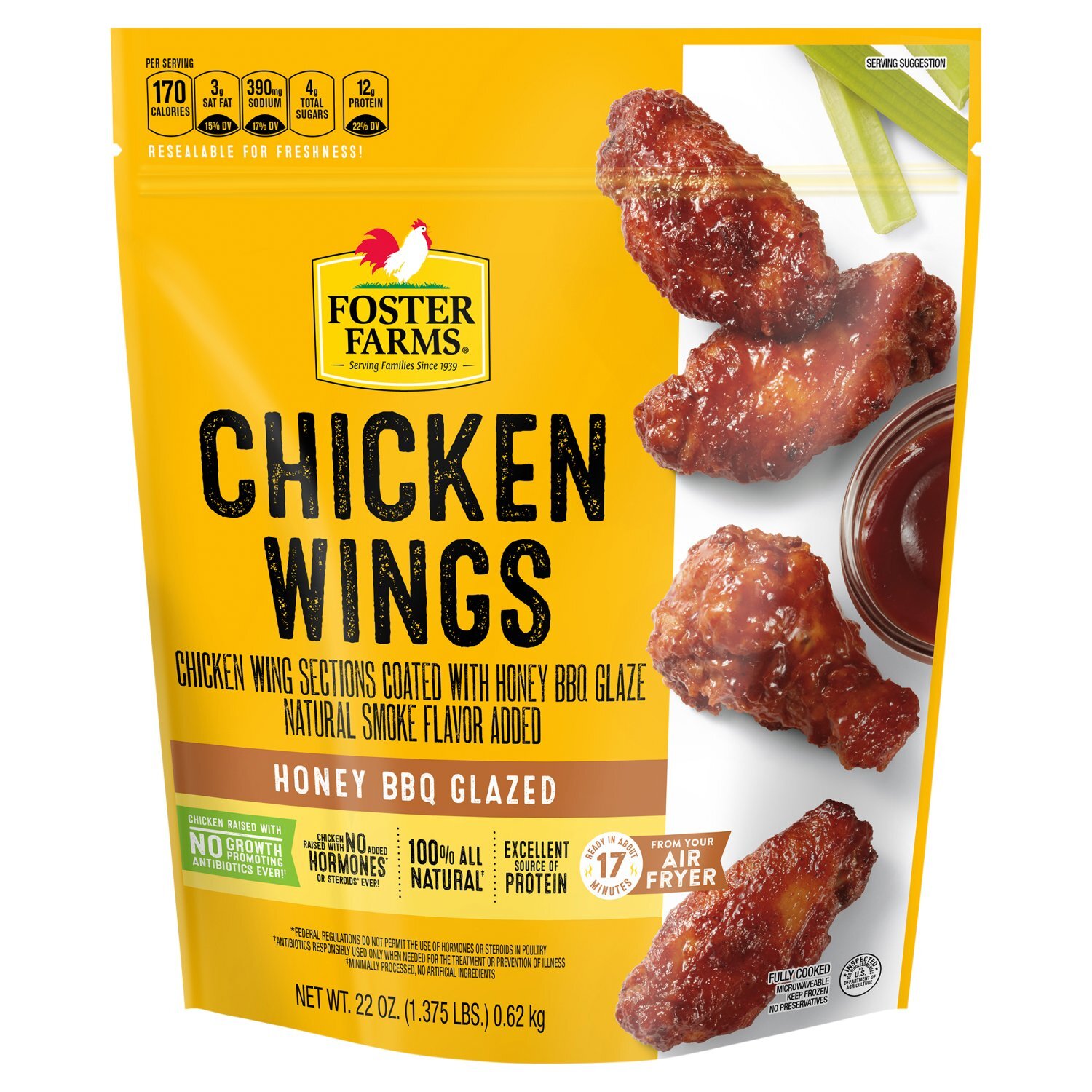 Foster Farms Honey BBQ Chicken Wings, Frozen - 22 oz Image 1 of 5