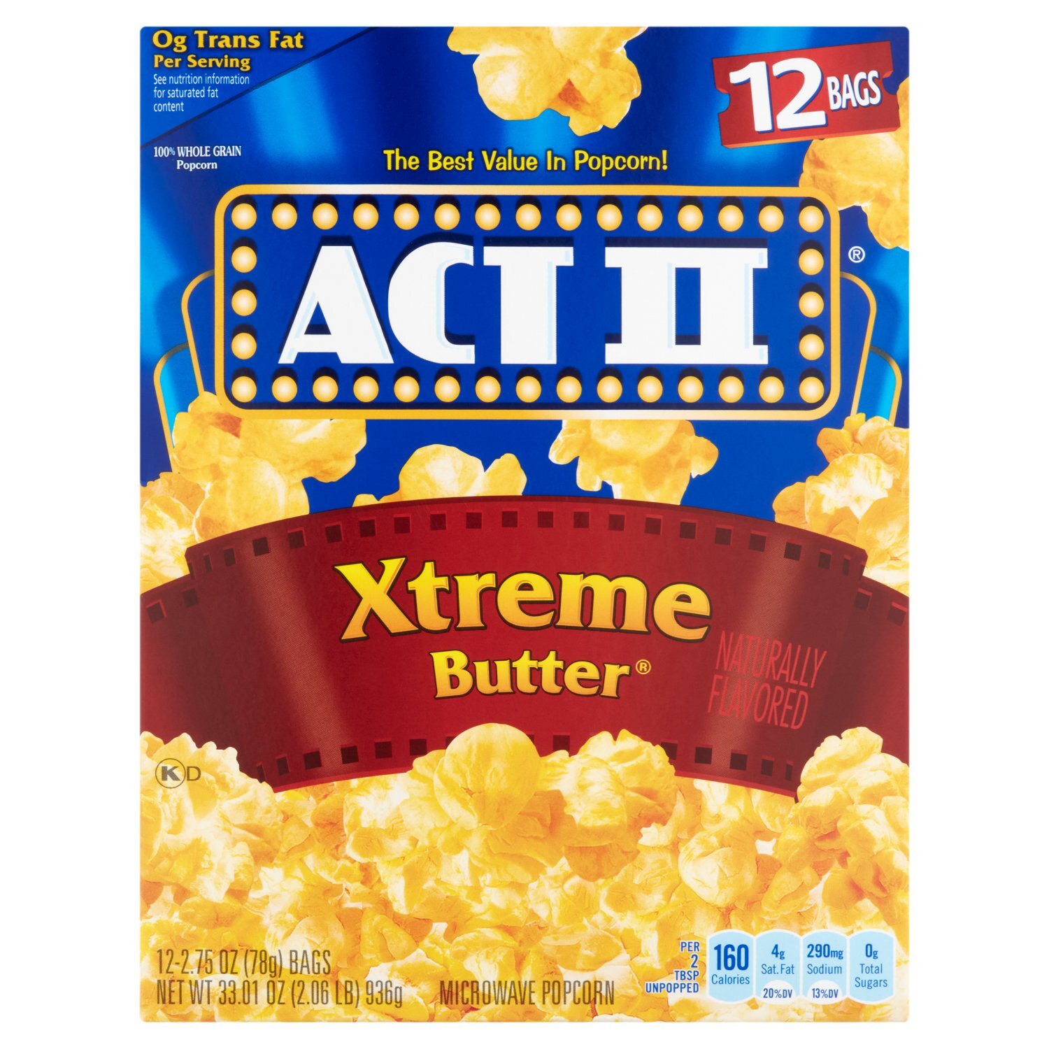 Act II Xtreme Butter Microwave Popcorn, 2.75 oz, 12 count - Fairway