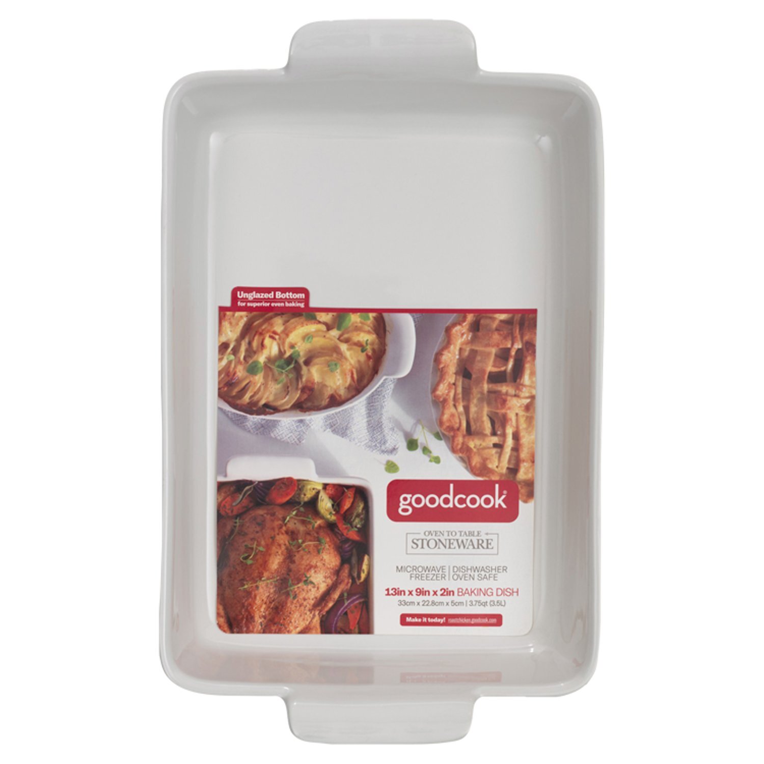 GoodCook Ceramic Stoneware 13x9 inch Lasagna Pan, 3.75 quart white Image 1 of 2