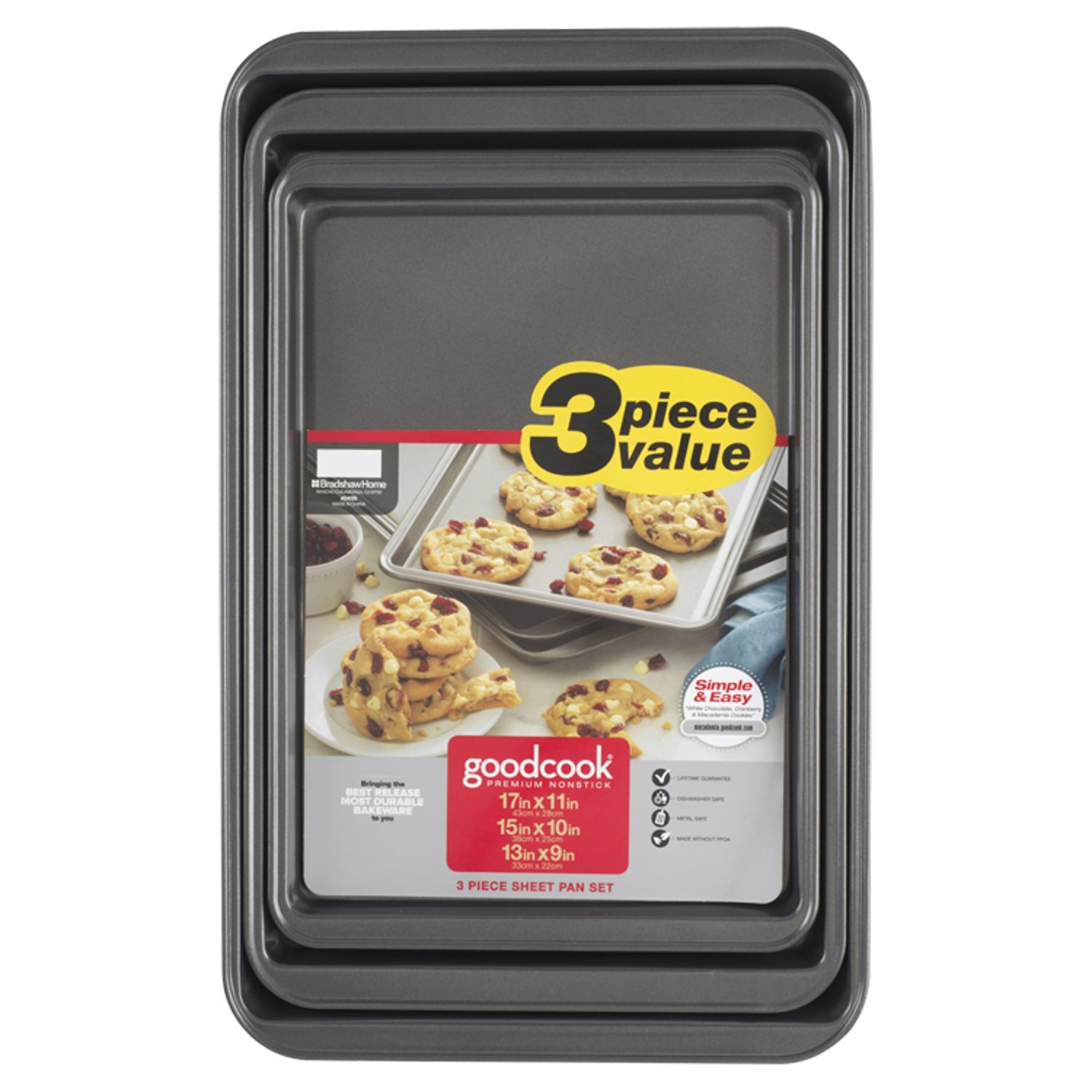 GoodCook Nonstick Cookie Sheet, 3-piece set, Small, Medium, Large