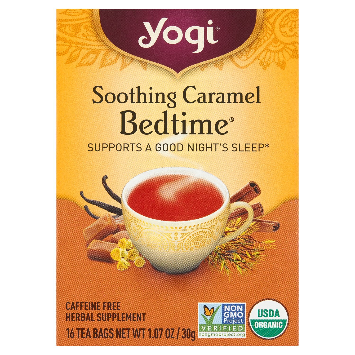 Yogi Soothing Caramel Bedtime Tea Bags Herbal Supplement, 16 count