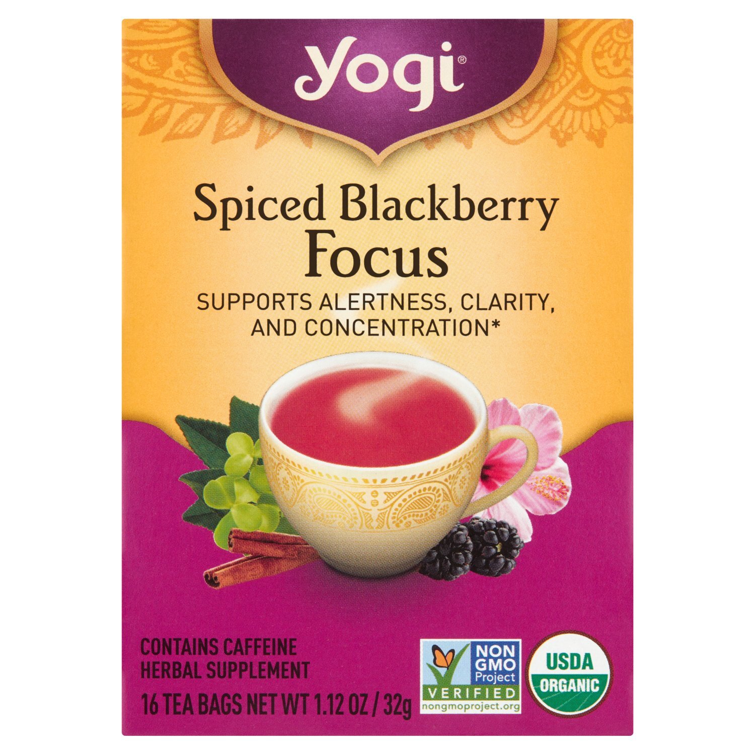 ホーユー　バイカルテ　FH600ml＋SS600g Yogi Spiced Blackberry Focus Herbal Supplement Tea Bags, 16 count
