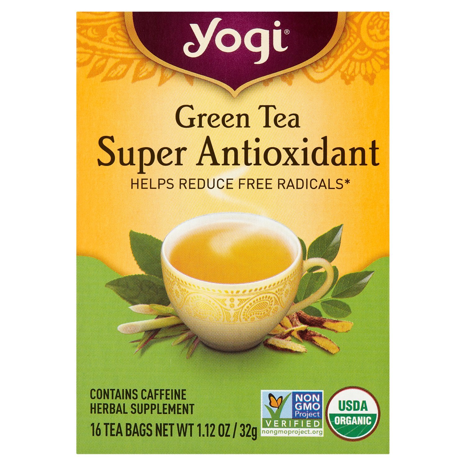 Yogi Green Tea Super Antioxidant Tea Bags Herbal Supplement, 16