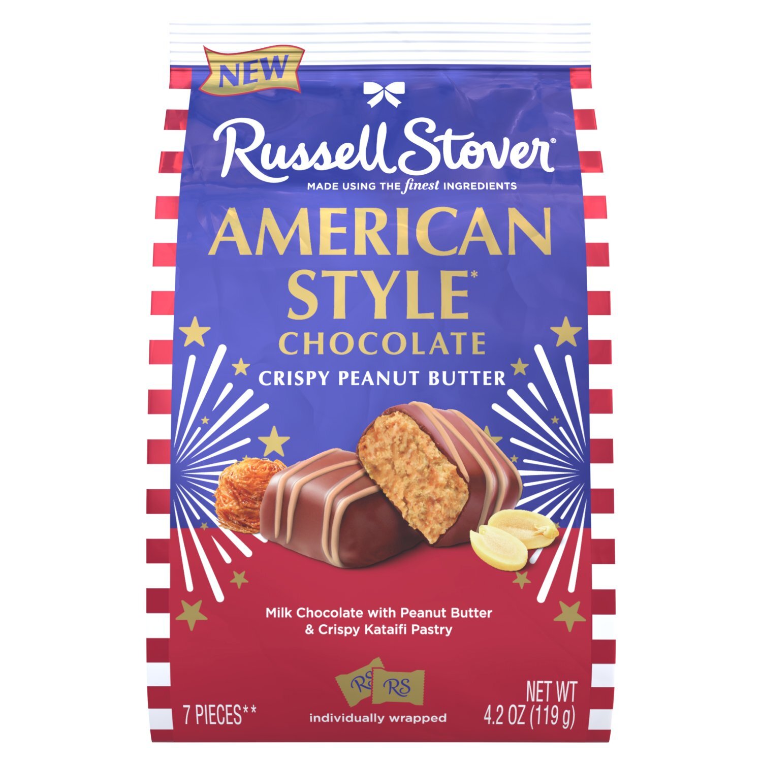 RUSSELL STOVER American Style Milk Chocolate Candy Bar with Peanut Butter & Kataifi Gift Bag, 4.2 oz Image 1 of 7