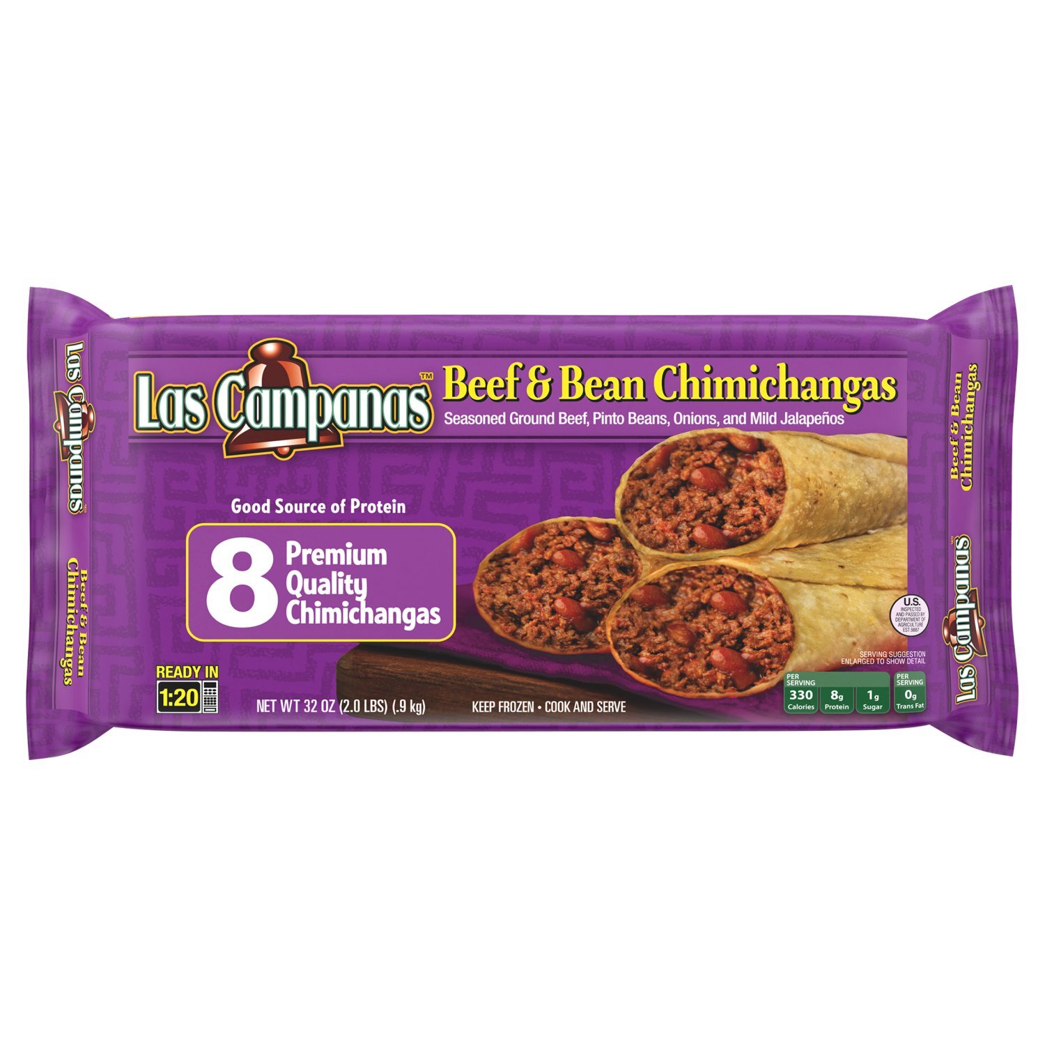 Las Campanas Beef & Bean Chimichangas, 8 count, 32 oz - The Fresh