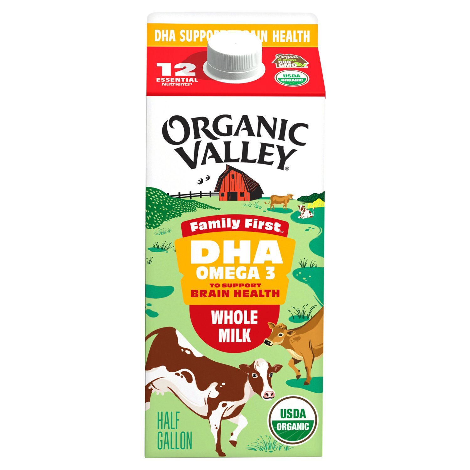 Organic Valley Family First DHA Omega 3 Whole Milk, half gallon Image 1 of 15