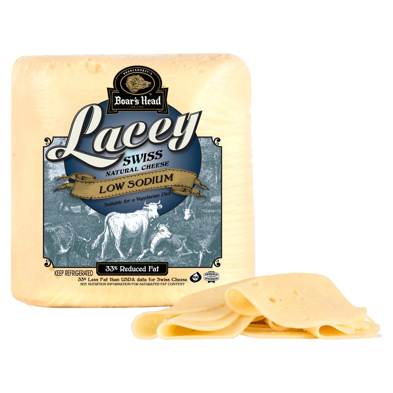 Boar's Head Low Sodium & 33% Reduced Fat Lacey Swiss Natural Cheese Image 1 of 5