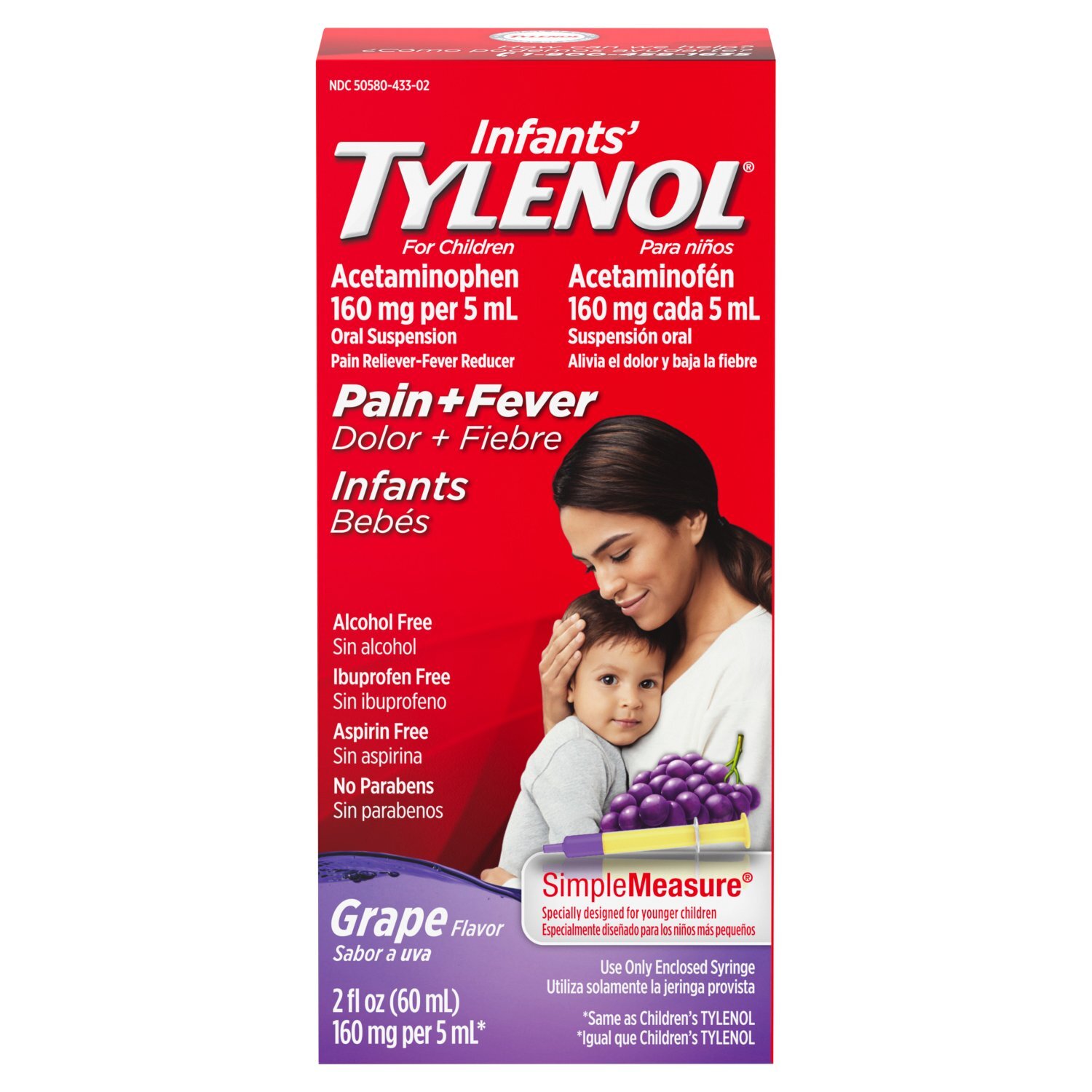 Tylenol Infants' Grape Flavor Acetaminophen Pain + Fever Oral Suspension, 160 mg, 2 fl oz Image 1 of 10