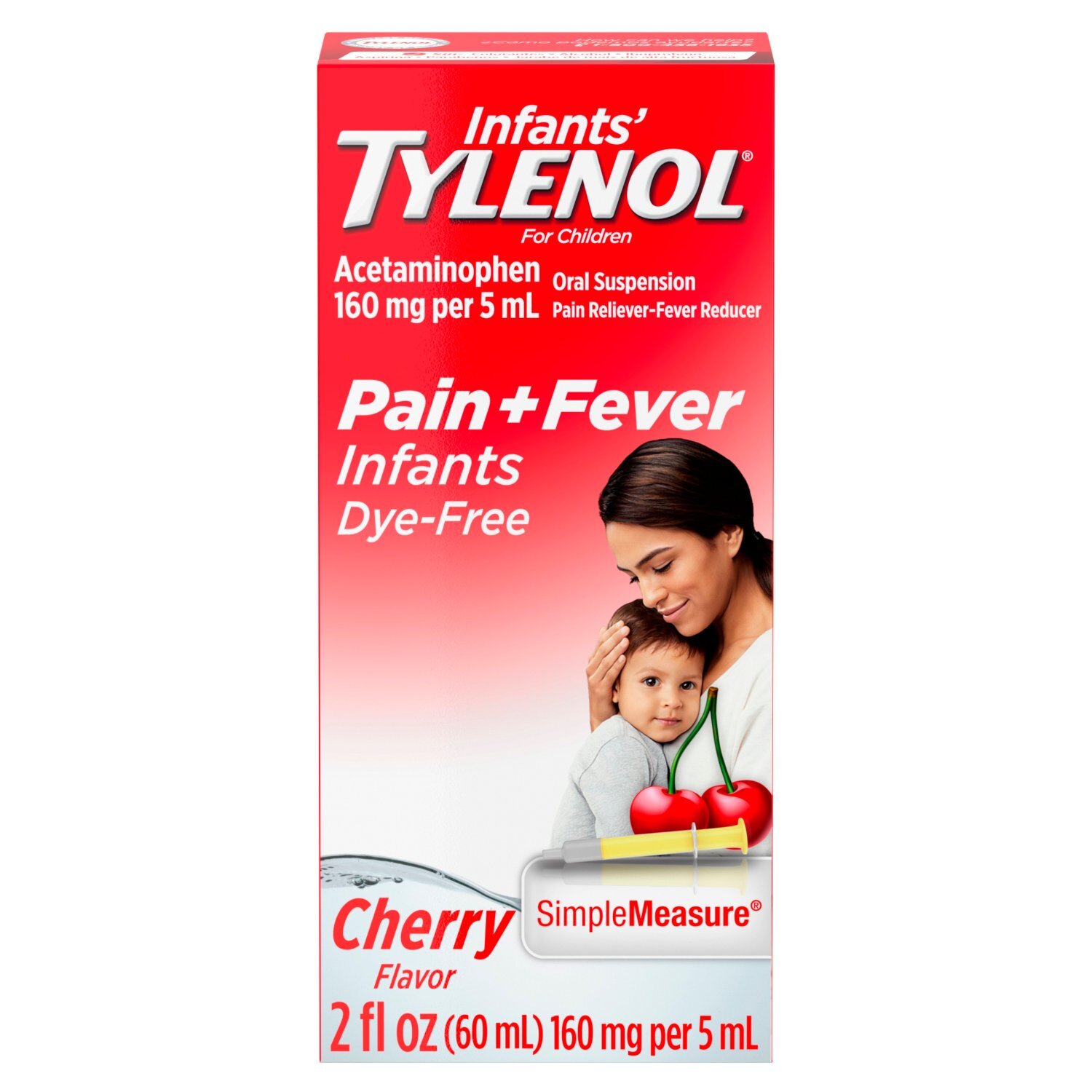 Tylenol Cherry Flavor Acetaminophen Pain + Fever Oral Suspension, 160 mg, 2 fl oz Image 1 of 11