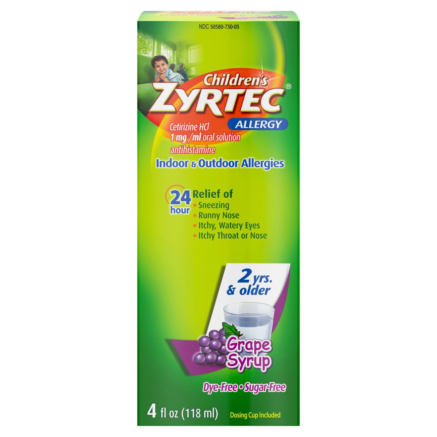 ZYRTEC Children's Indoor & Outdoor Allergies Grape Syrup, 2 Yrs. & Older, 4 fl oz Image 1 of 8
