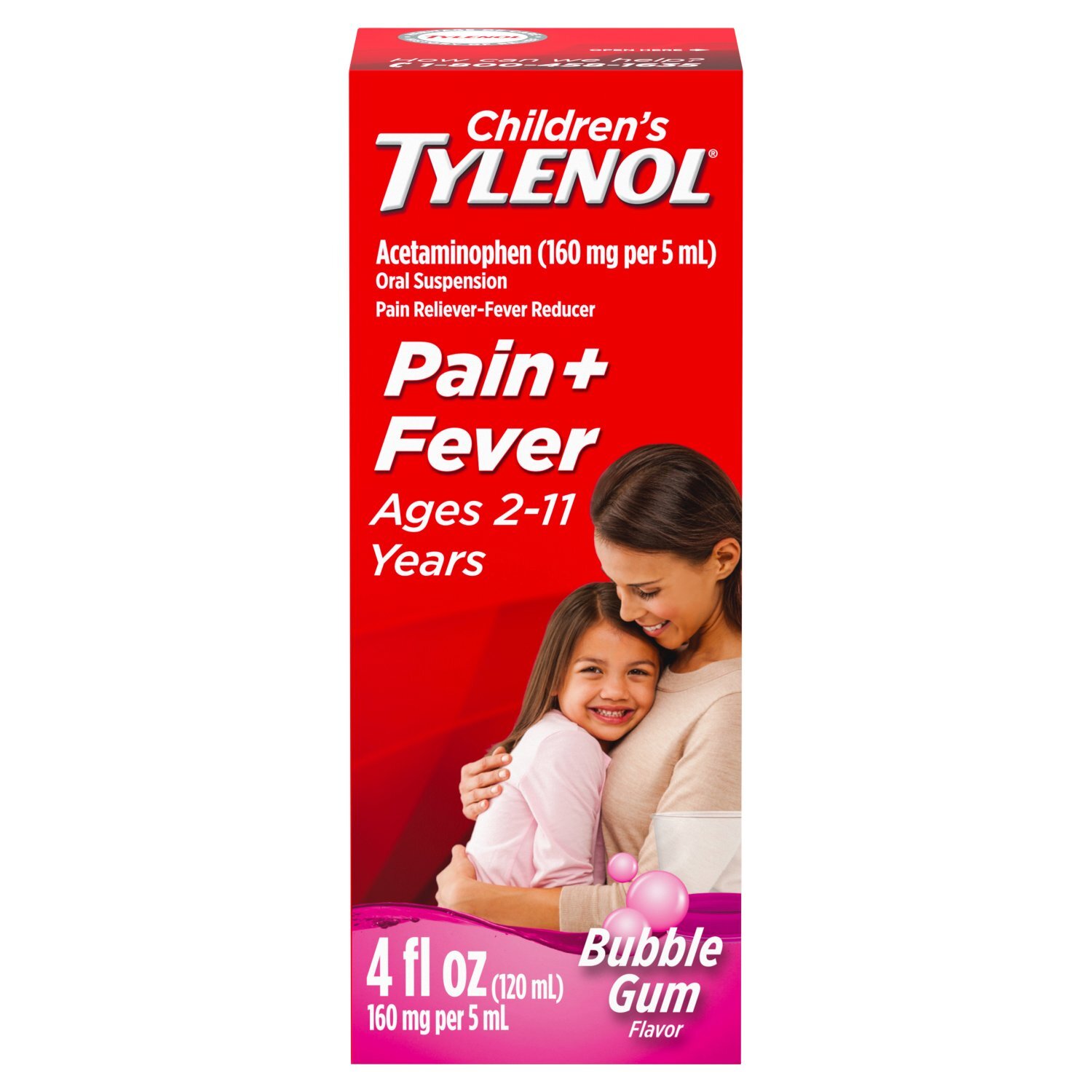 Children's Tylenol Bubble Gum Flavor Pain + Fever Oral Suspension, Ages 2-11 Years, 4 fl oz Image 1 of 7