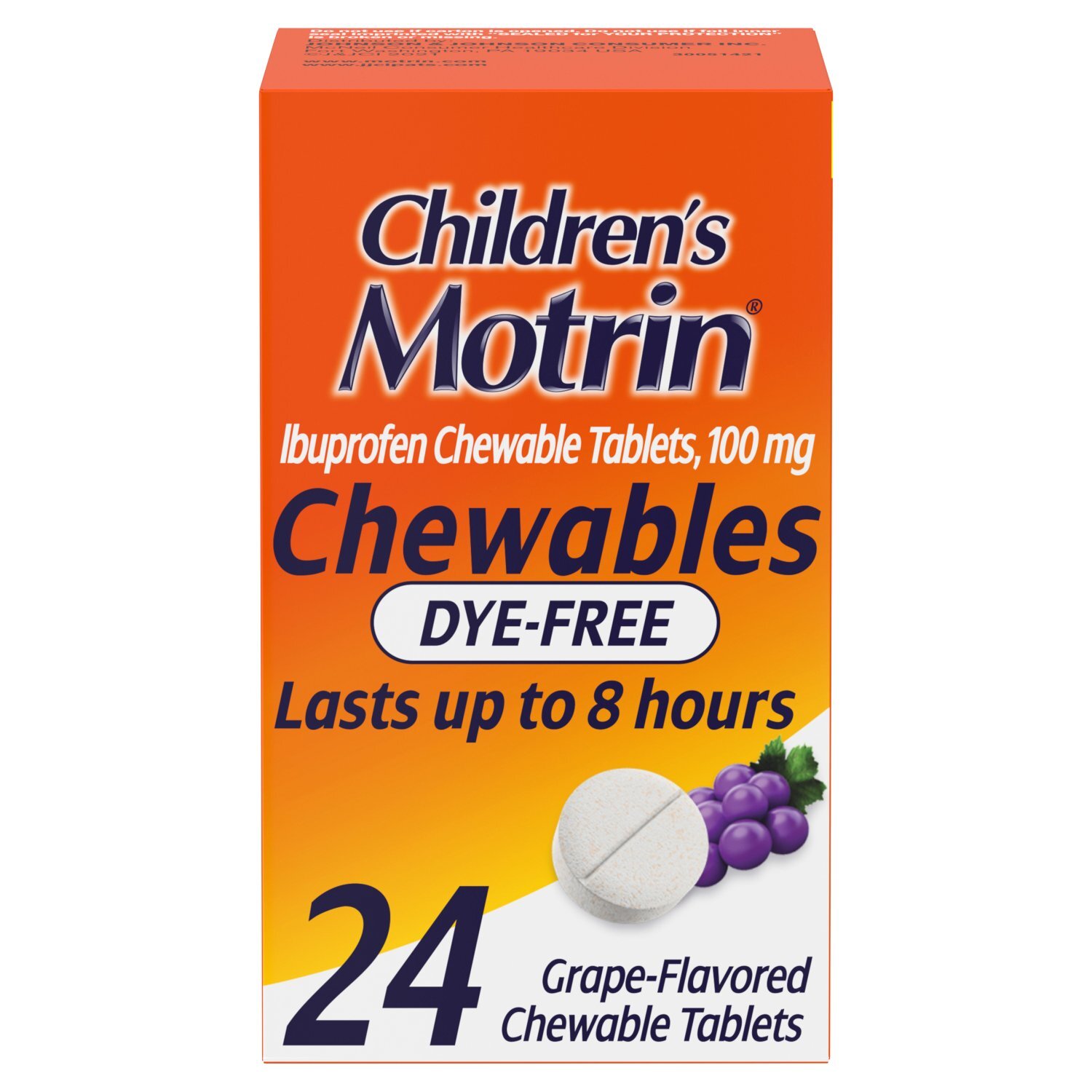 Children's Motrin Grape-Flavored Ibuprofen Chewable Tablets, Ages 2 to 11, 100 mg, 24 count Image 1 of 10