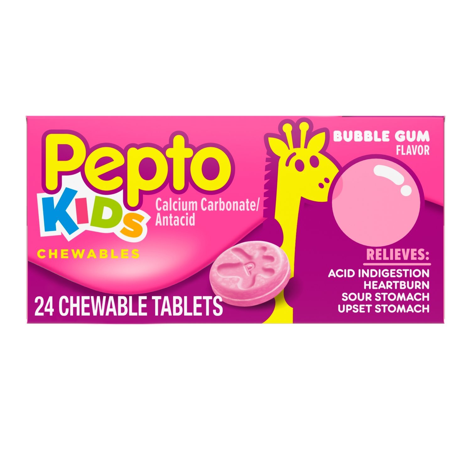Pepto Kid's Chewable Tablets for Heartburn, Acid Indigestion, Sour Stomach, and Upset Stomach, Bubb Image 1 of 8
