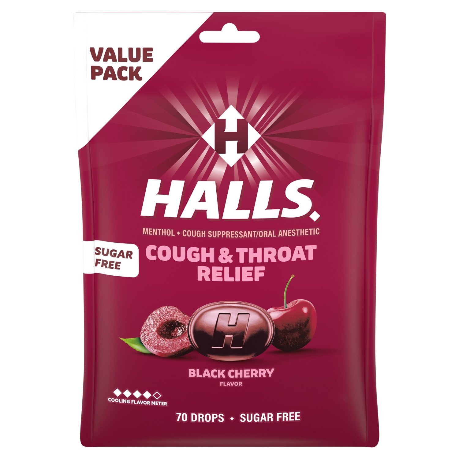 Halls Relief Sugar Free Black Cherry Flavor Drops Economy Pack, 70