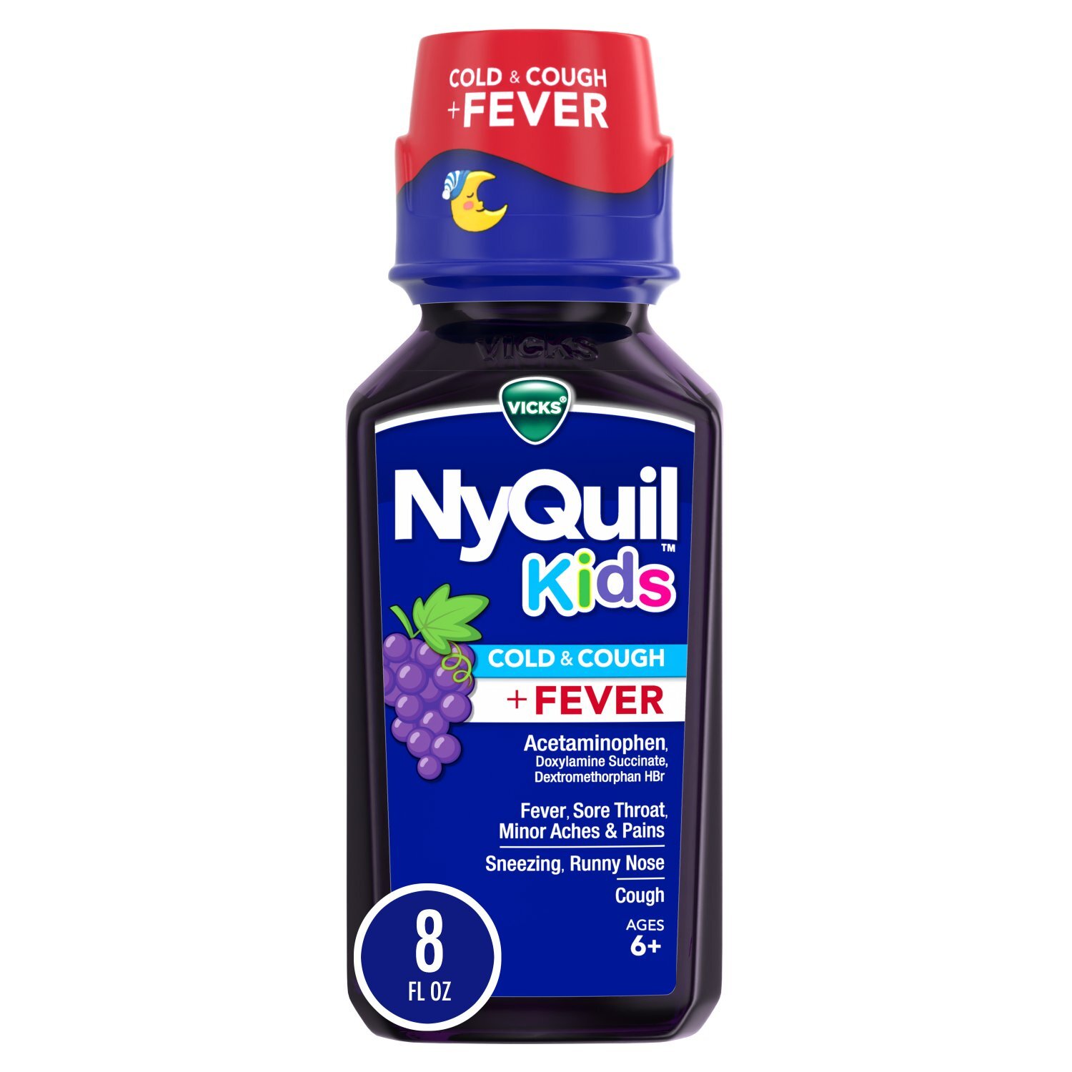 Vicks NyQuil Kids Grape Cold & Cough + Fever Multi-Symptom Relief, Ages 6+, 8 OZ Image 1 of 11
