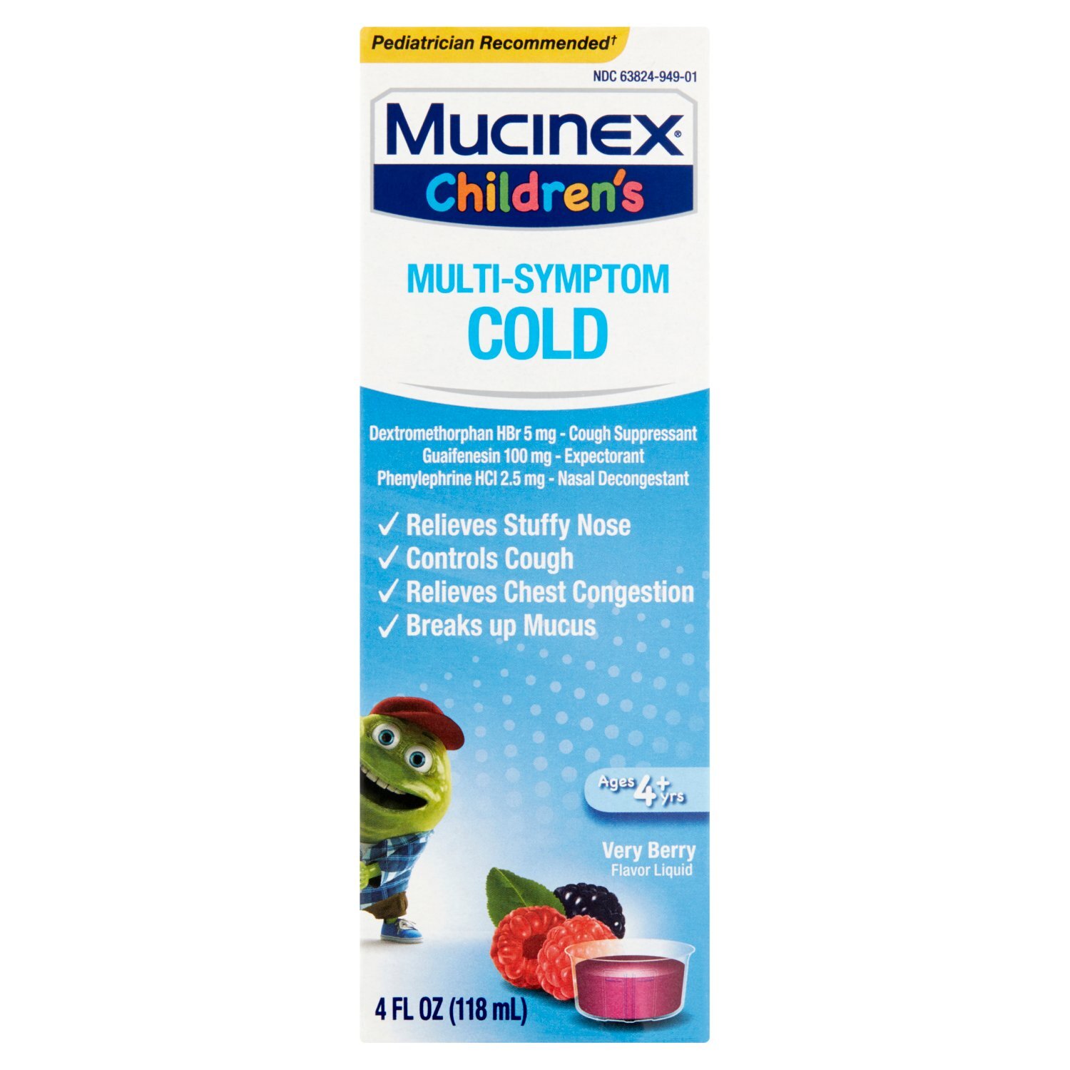 Mucinex Children's Multi-Symptom Cold Very Berry Flavor Liquid, Ages 4+ yrs, 4 fl oz Image 1 of 5