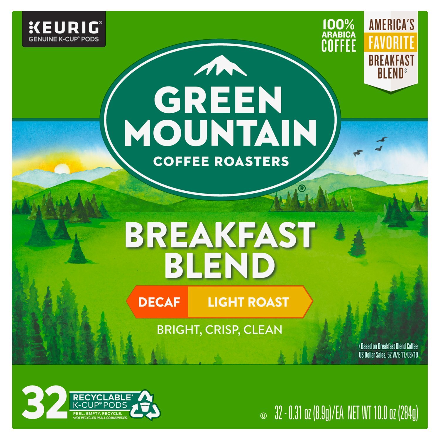 Green Mountain Coffee Roasters Breakfast Blend Decaf Coffee K-Cup Pods, 0.31 oz, 32 count  Image 1 of 6