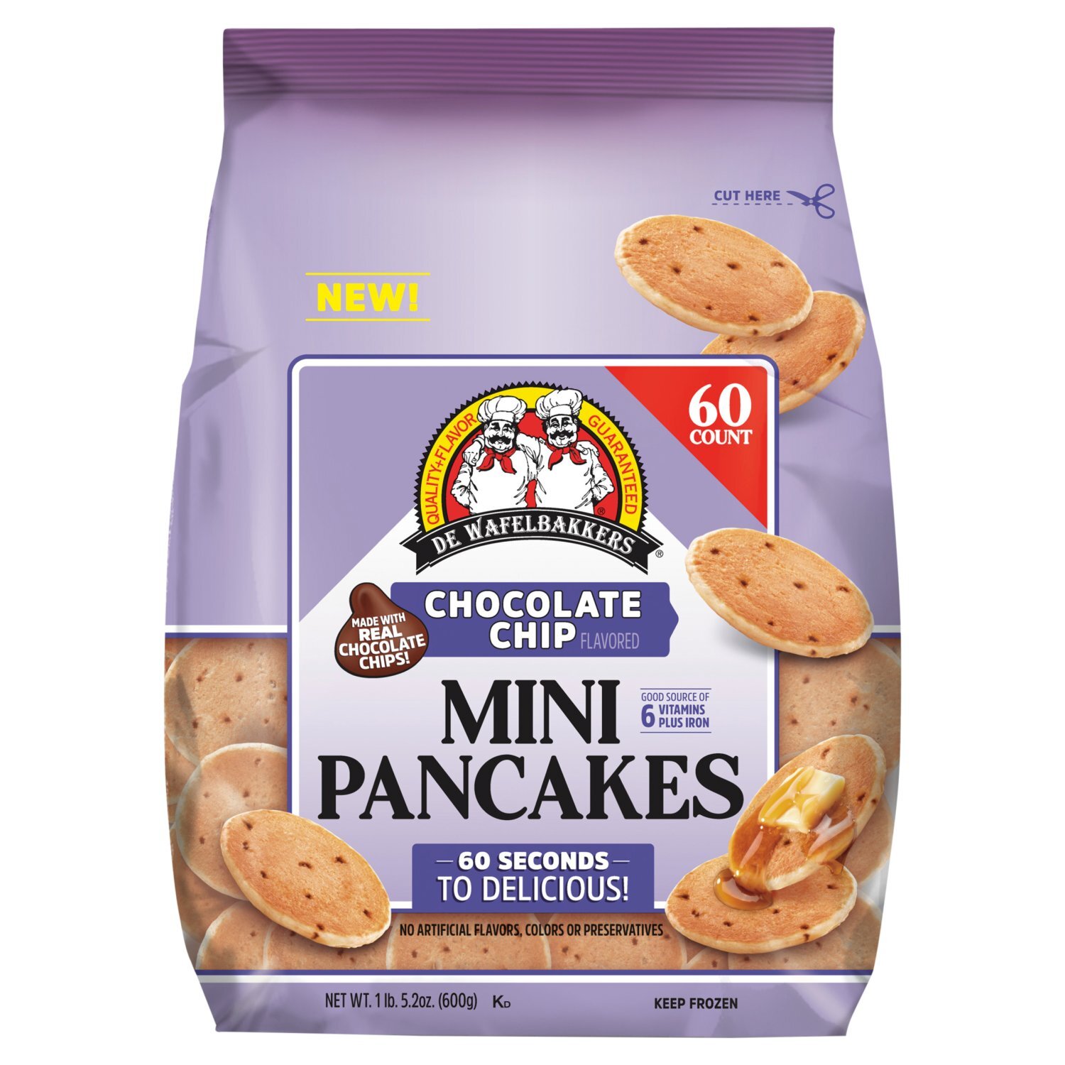 De Wafelbakkers Chocolate Chip Flavored Mini Pancakes, 6 count, 1