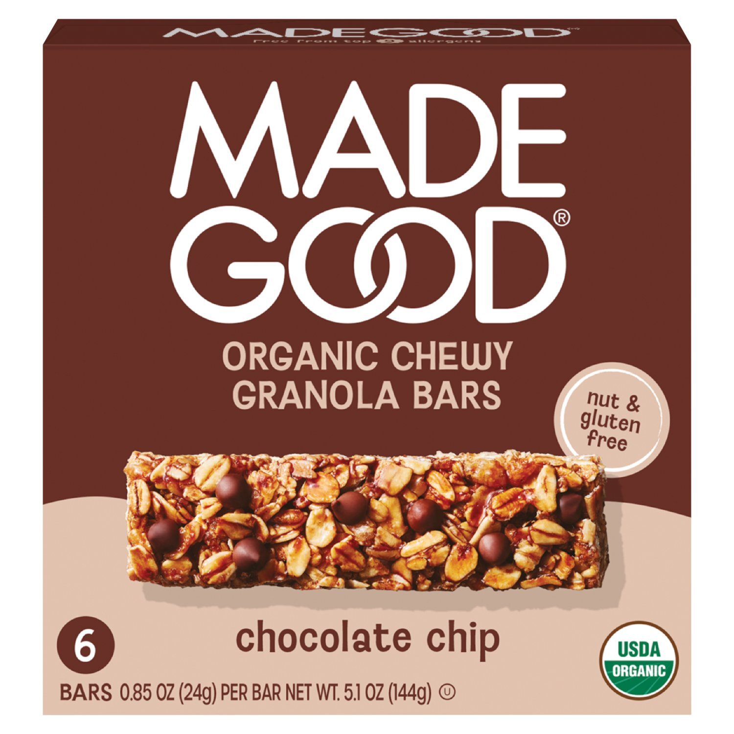 MadeGood Chocolate Chip Organic Chewy Granola Bars, 0.85 oz, 6