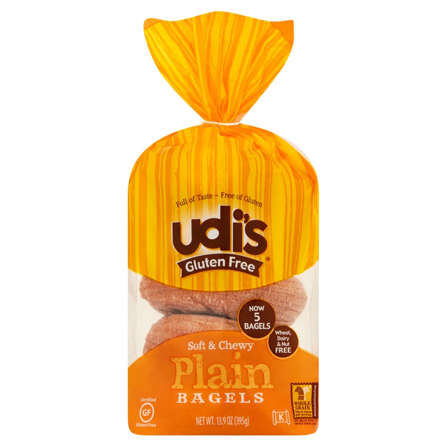 Udi's Gluten Free Soft & Chewy Plain Bagels, 5 count, 13.9 oz Image 1 of 5