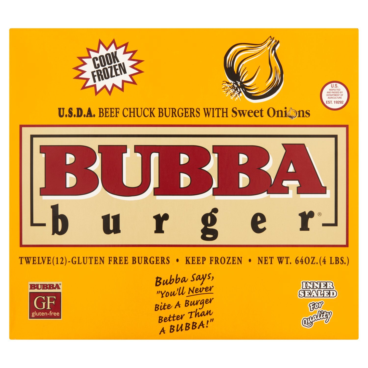Bubba Burger U.S.D.A. Beef Chuck Burgers with Sweet Onions, 12 count, 64 oz Image 1 of 5