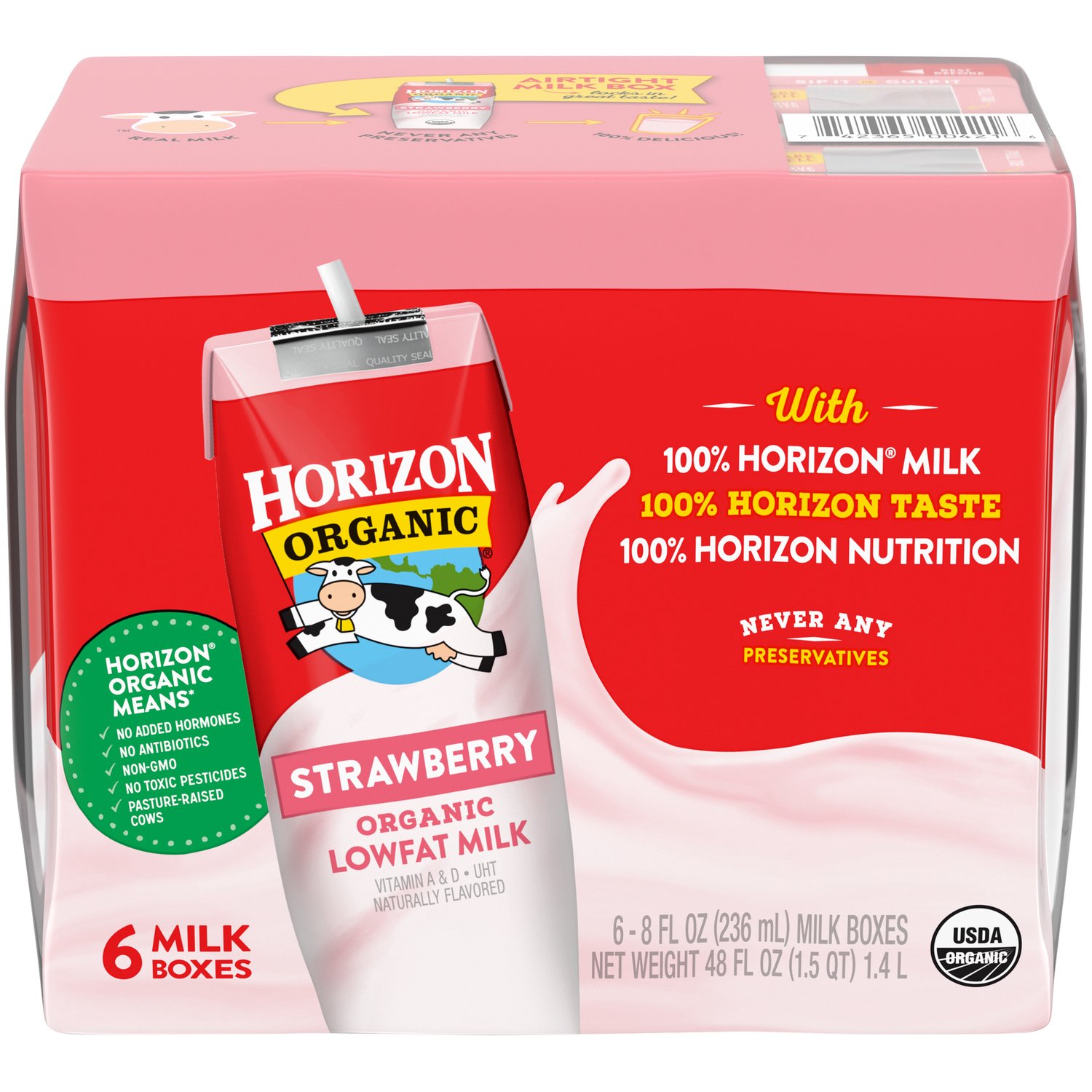 Horizon Organic Strawberry Lowfat Milk - 6 Pack, 48 fl oz
