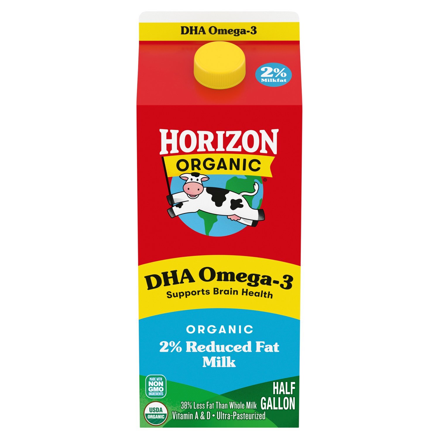 Horizon Organic DHA Omega-3 2% Reduced Fat Milk, 64 fl oz Half Gallon Carton Image 1 of 10