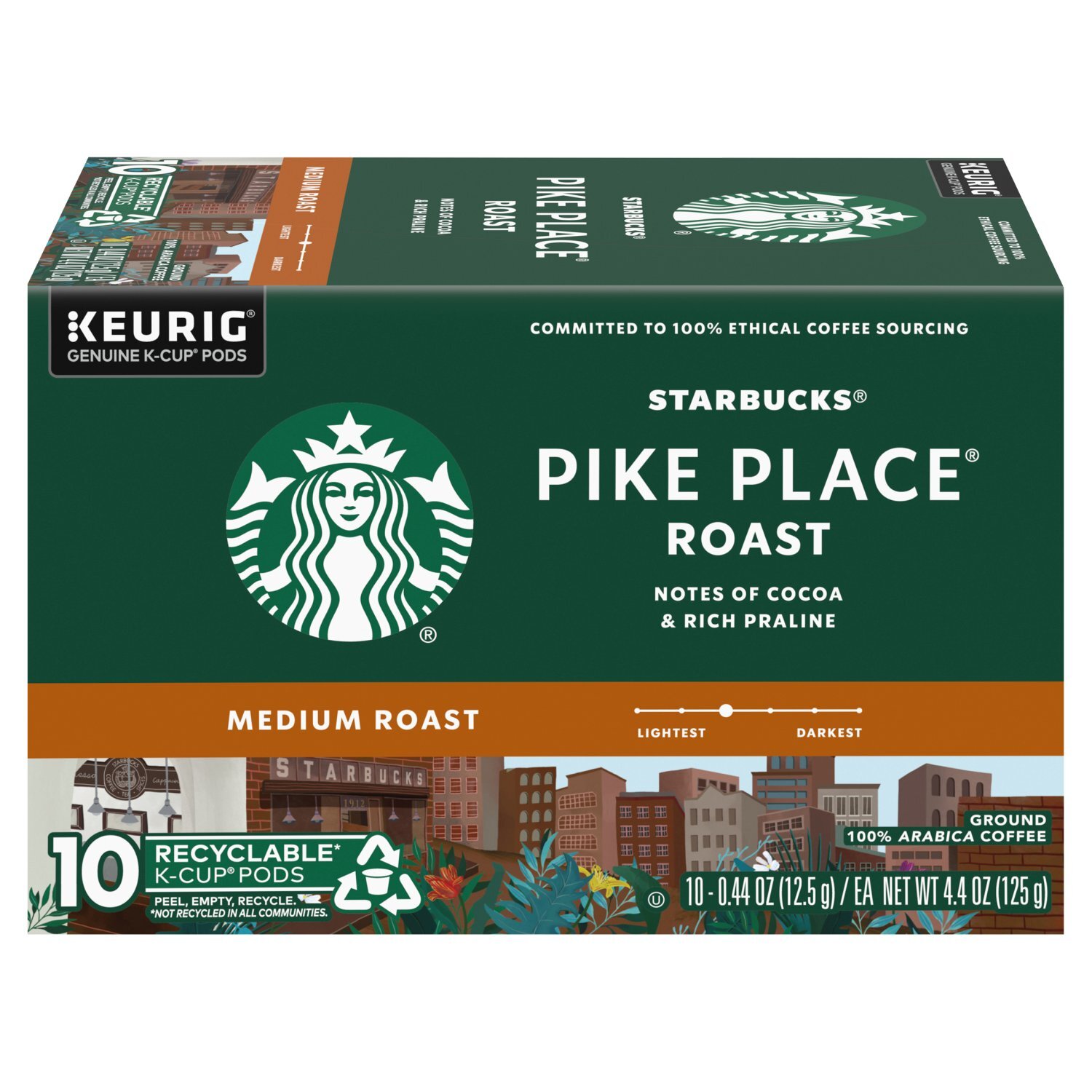 Starbucks Pike Place Medium Roast Ground Coffee K-Cup Pods, 0.44