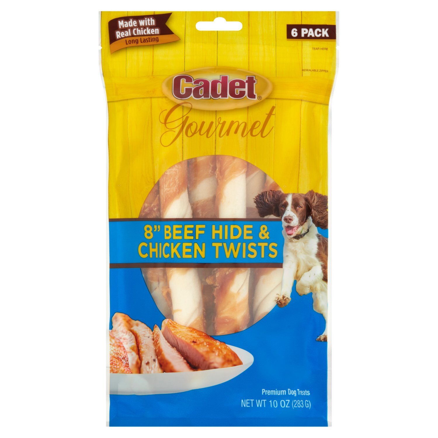 Cadet Gourmet 8" Beef Hide & Chicken Twists Premium Dog Treats, 6 count, 10 oz Image 1 of 5