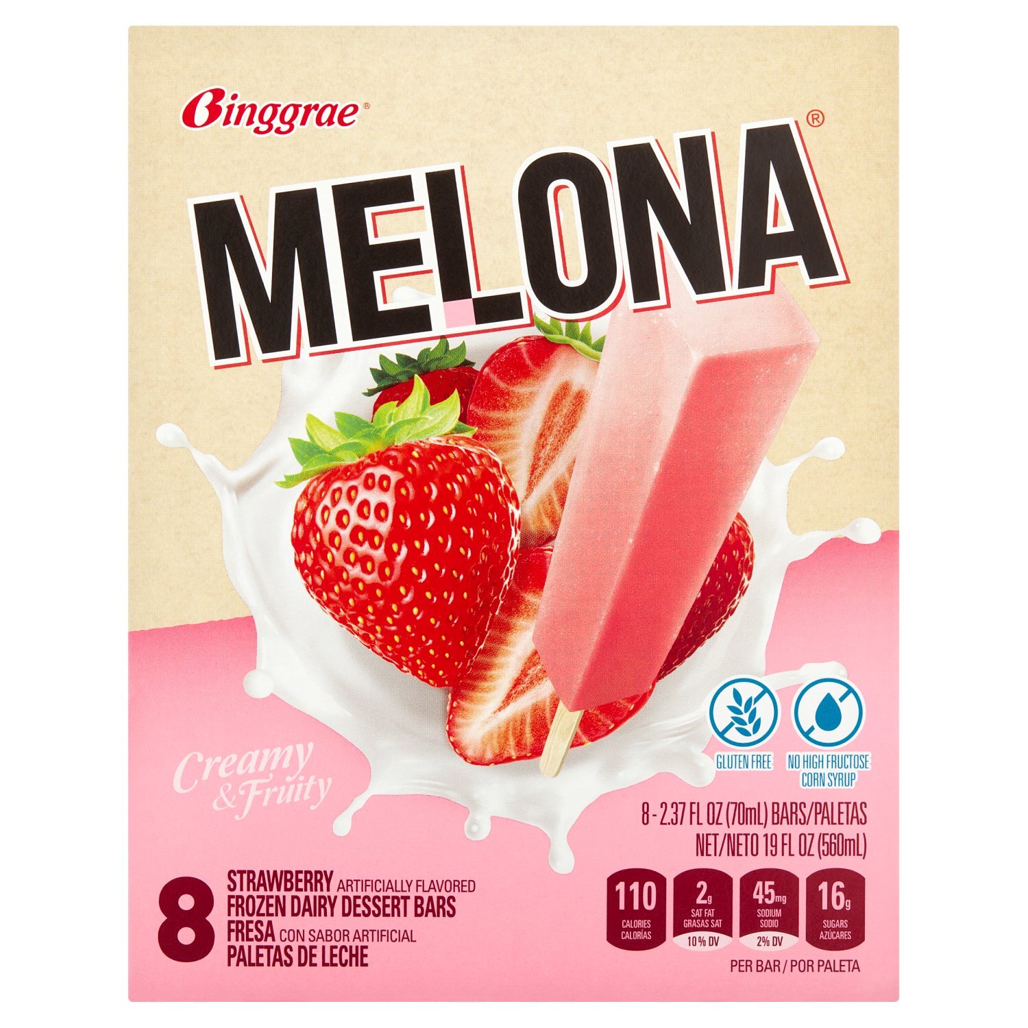 Binggrae Melona Strawberry Frozen Dairy Dessert Bars, 2.37 fl oz