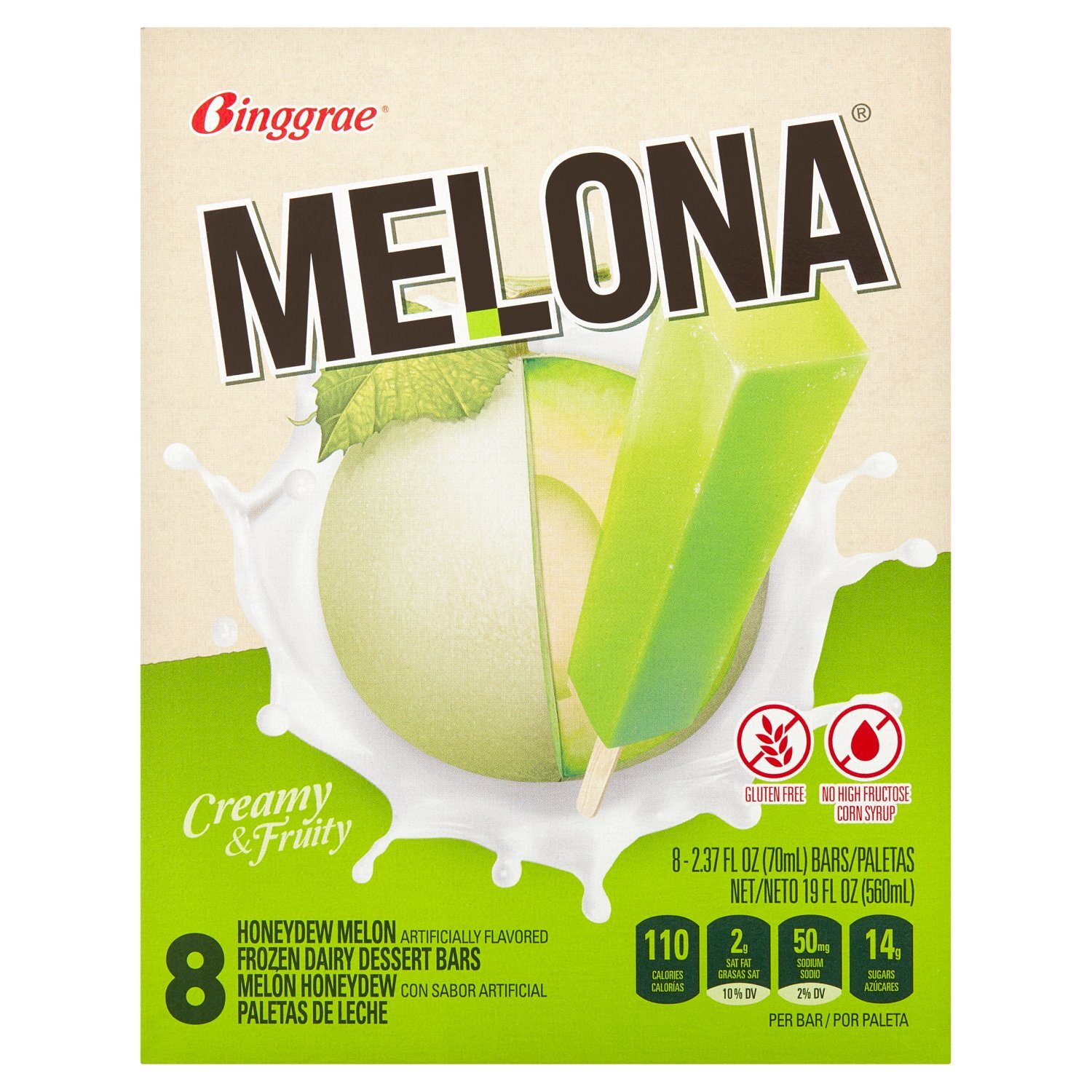 Binggrae Melona Honeydew Melon Frozen Dairy Dessert Bars, 2.37 fl