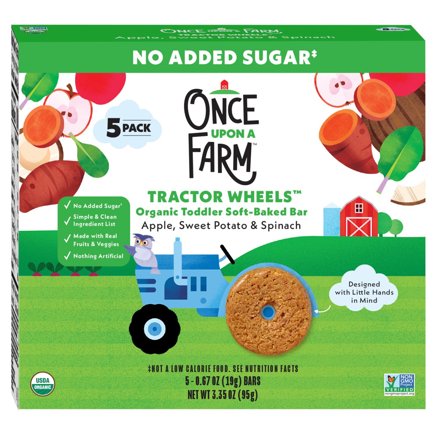 Once Upon a Farm Tractor Wheels Organic Toddler Soft-Baked Bar Baby Food, 0.67 oz, 5 count Image 1 of 6