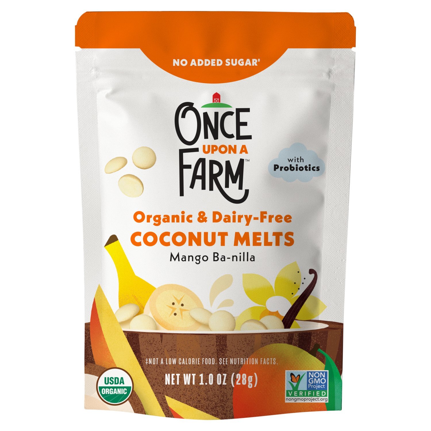 Once Upon a Farm Organic & Dairy-Free Mango Ba-Nilla Coconut Melts Baby Food, Toddler, 1.0 oz Image 1 of 4