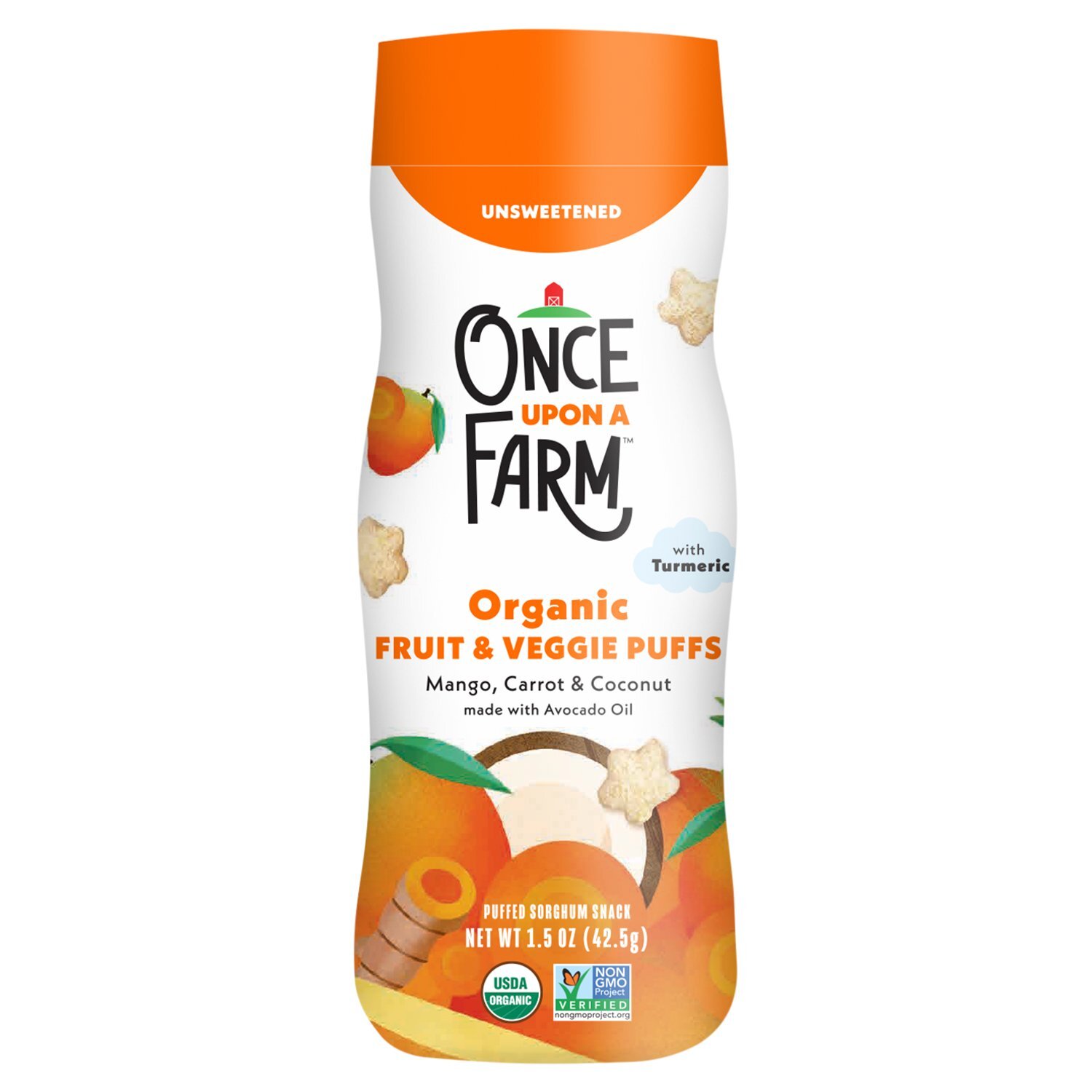 Once Upon a Farm Unsweetened Organic Fruit & Veggie Puffs Sorghum Snack Baby Food, 1.5 oz Image 1 of 5
