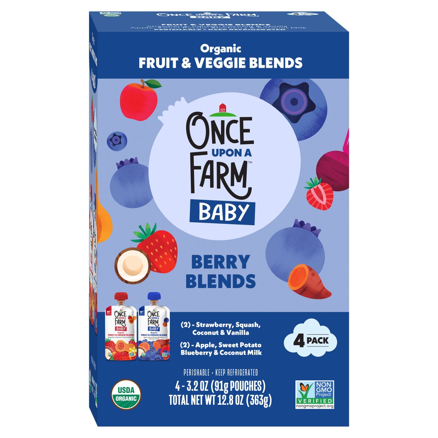 Once Upon a Farm Organic Fruit & Veggie Berry Blends Baby Food, 3.2 oz, 4 count Image 1 of 4