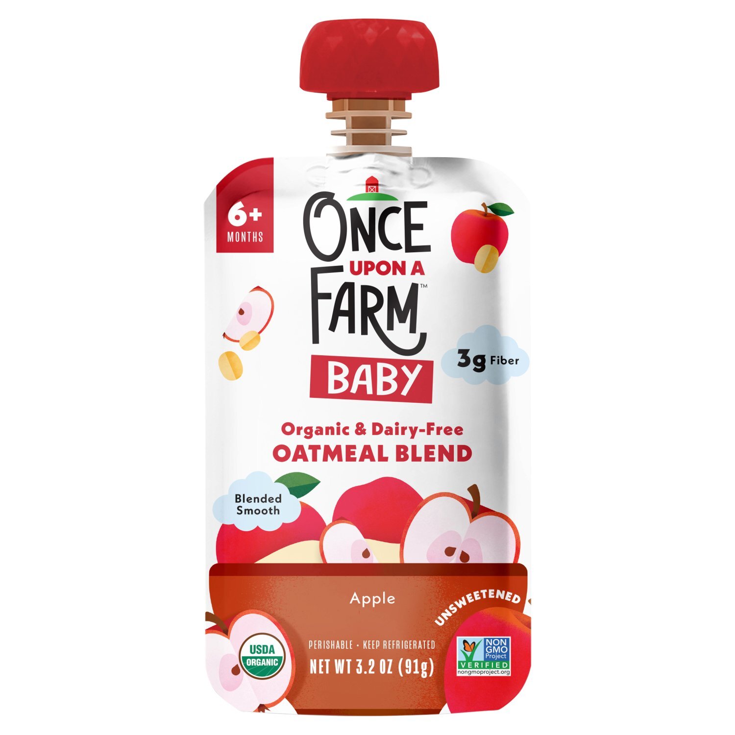 Once Upon a Farm Organic & Dairy-Free Oatmeal Blend Apple Baby Food, 6+ Months, 3.2 oz Image 1 of 4
