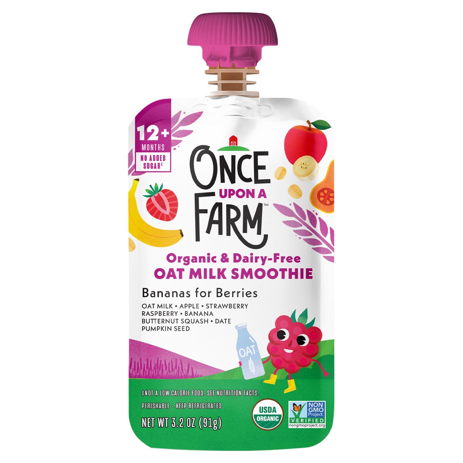 Once Upon a Farm Organic & Dairy-Free Bananas for Berries Oat Milk Smoothie, 12+ months, 3.2 oz Image 1 of 6