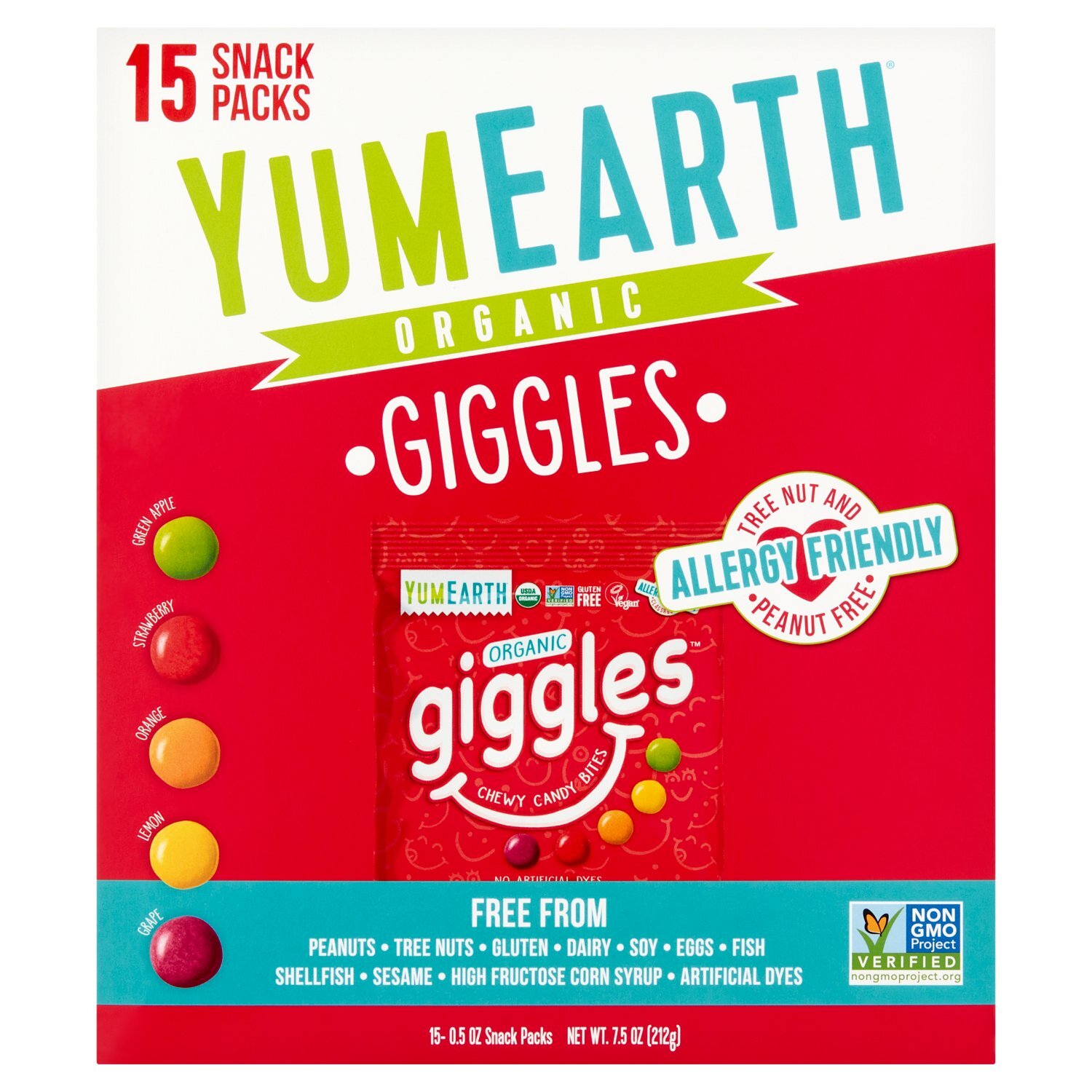 YumEarth Giggles Organic Chewy Candy Bites Snack Packs, 0.5 oz, 15