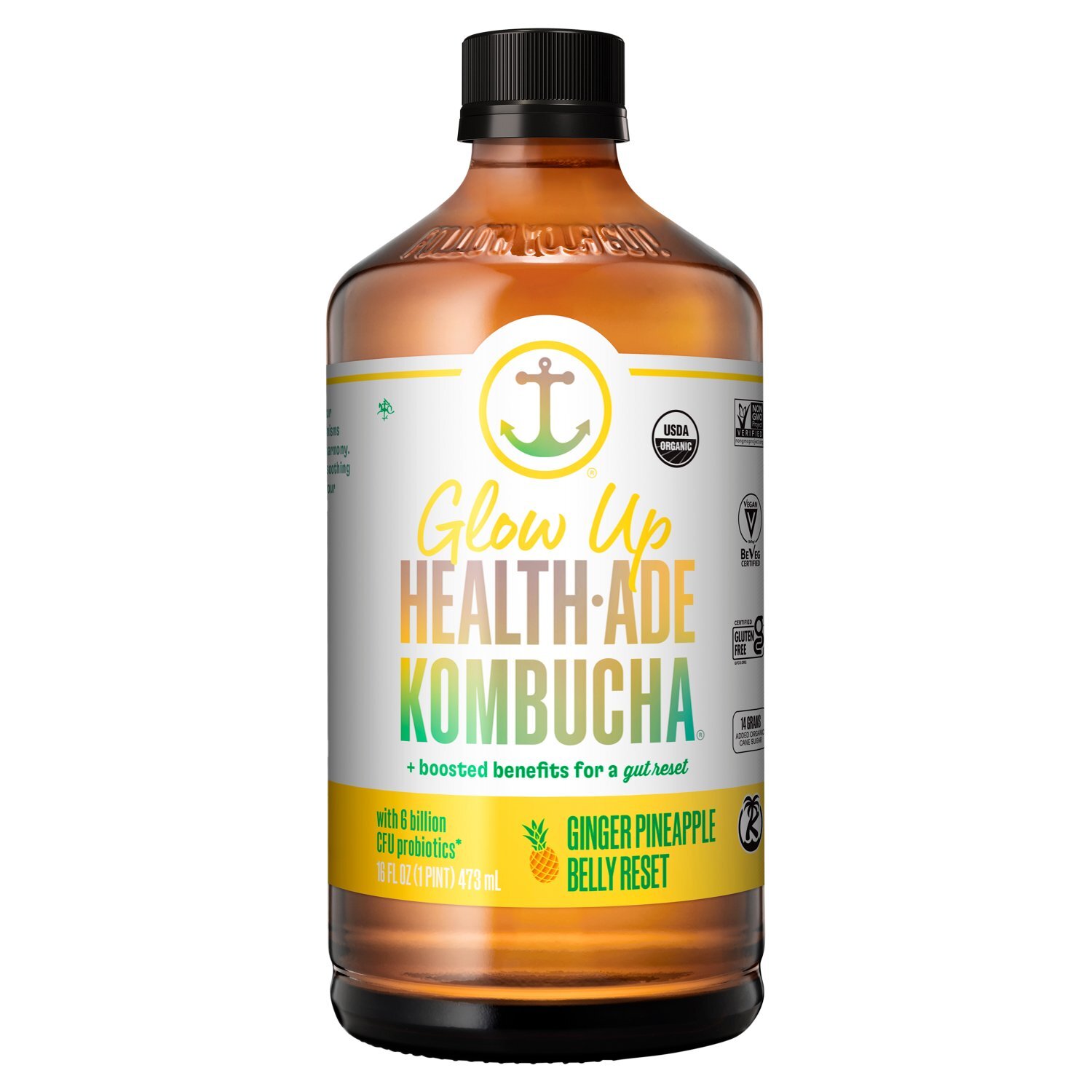 Health-Ade Kombucha Glow Up Ginger Pineapple Belly Reset Kombucha