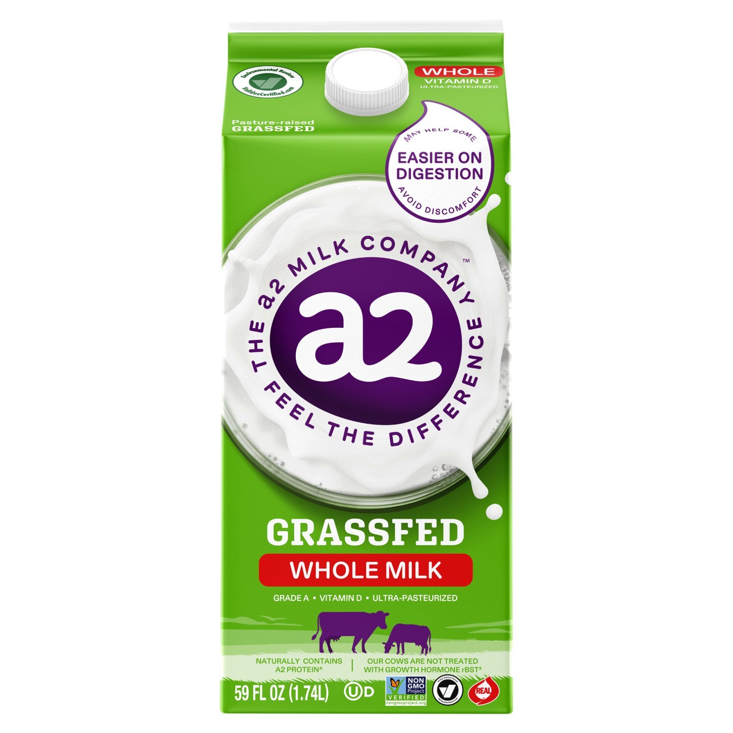The A2 Milk Company Grassfed Whole Milk, 59 fl oz Image 1 of 7